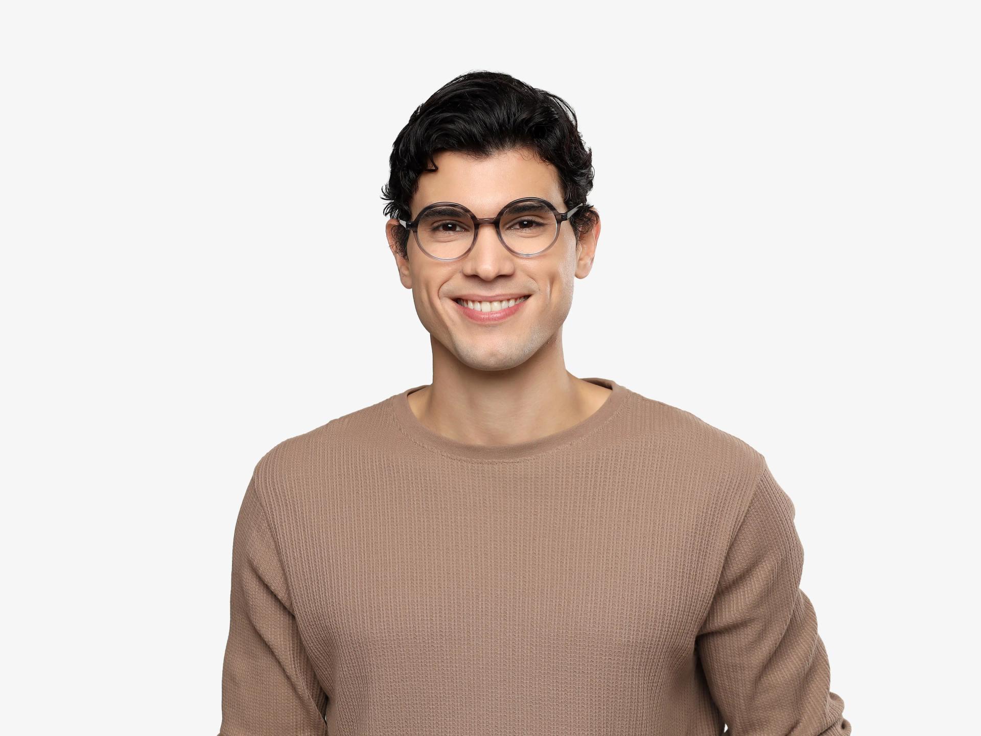 Crystal Grey Marble Acetate Round Full-Rim Glasses