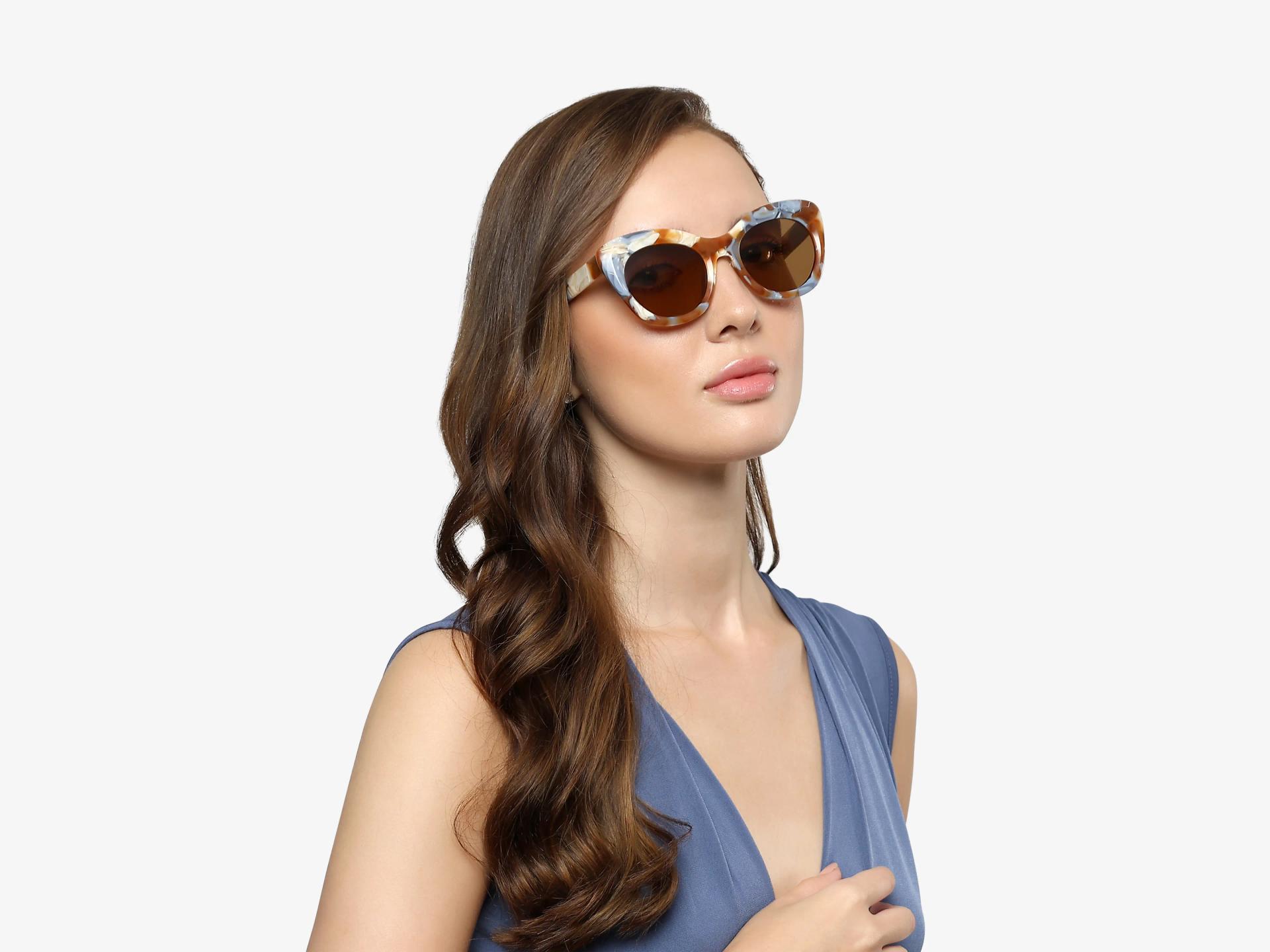 Caramel Marble Cat-Eye Frame With Brown Tint Sunglasses