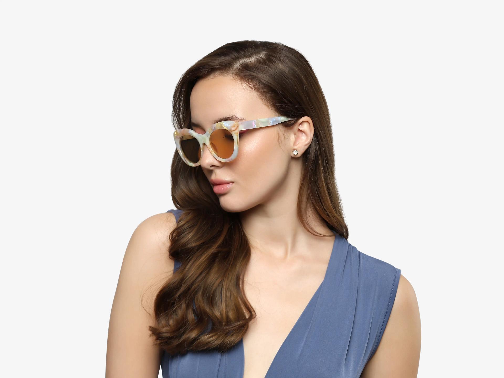 Pearl White Marble Cat-eye Frame With Brown Tint Sunglasses