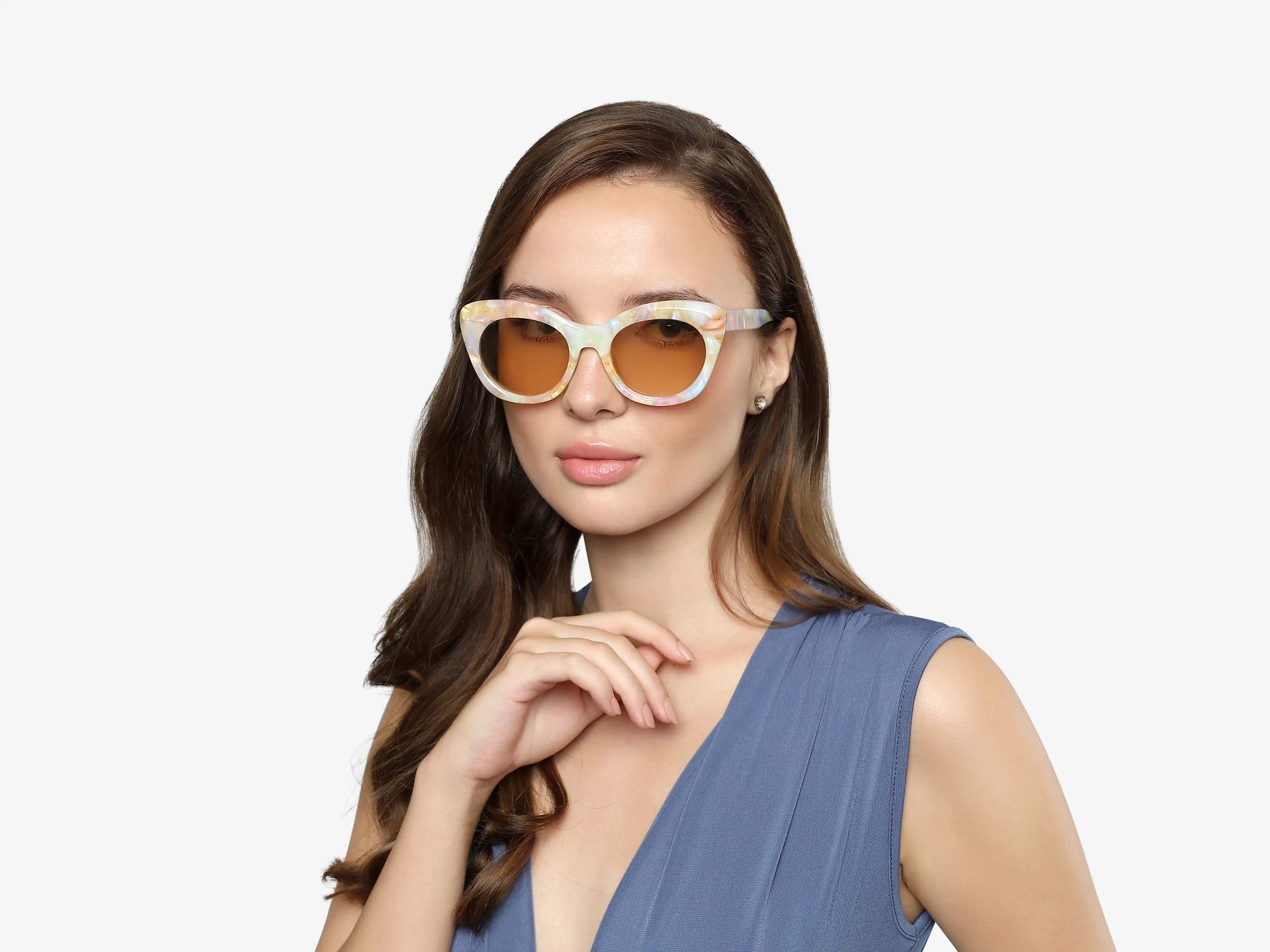 Pearl White Marble Cat-eye Frame With Brown Tint Sunglasses