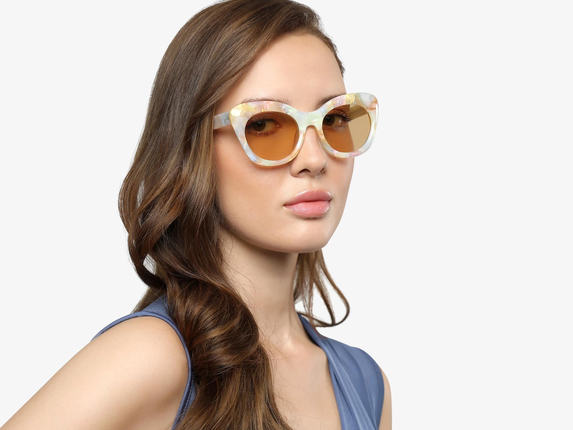 Pearl White Marble Cat-eye Frame With Brown Tint Sunglasses