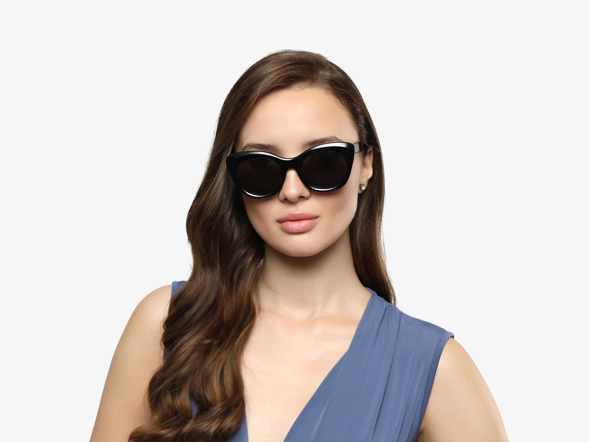 Black Oversized Cat-Eye Frame With Grey Tint Sunglasses