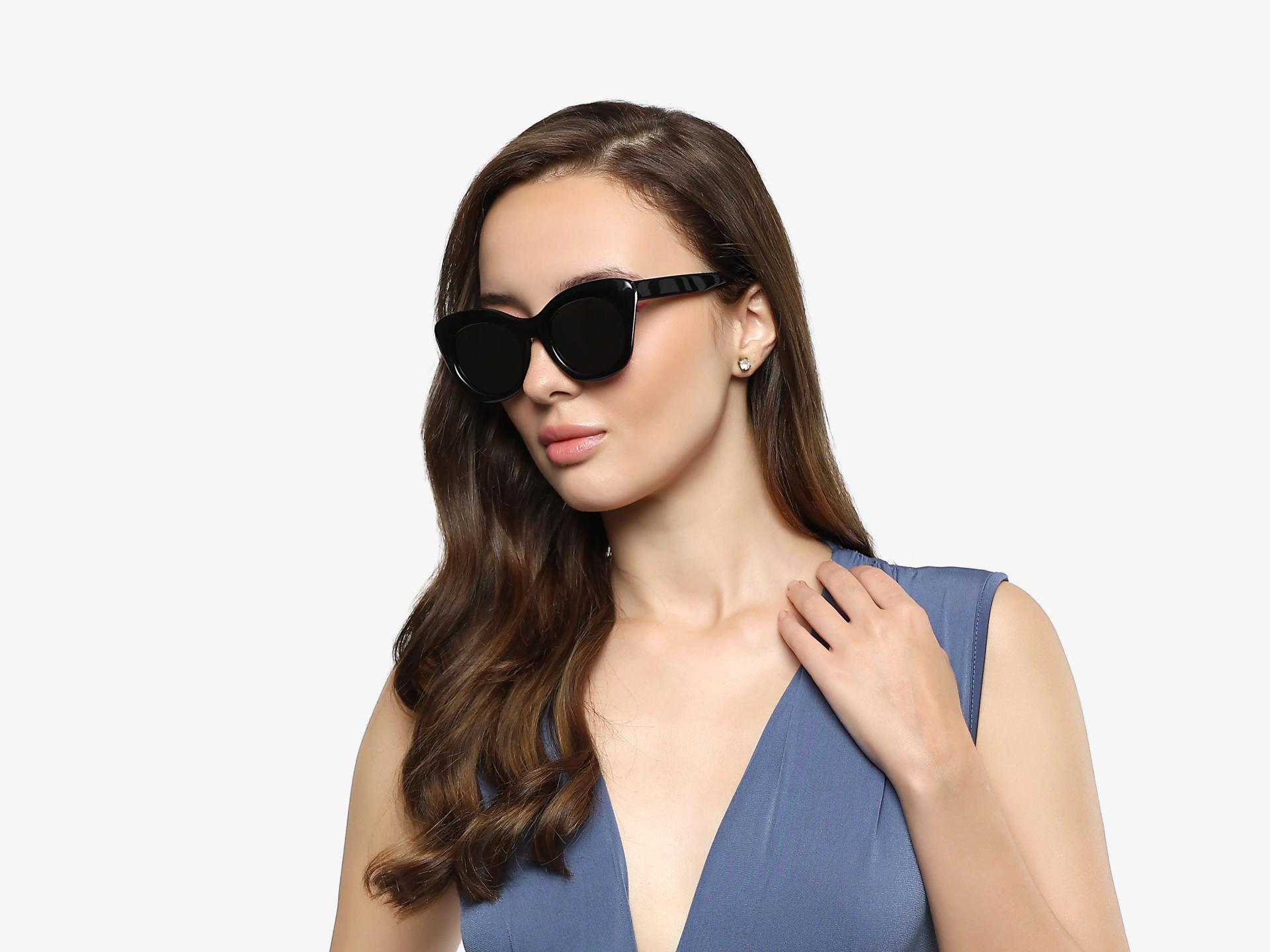 Black Oversized Cat-Eye Frame With Grey Tint Sunglasses