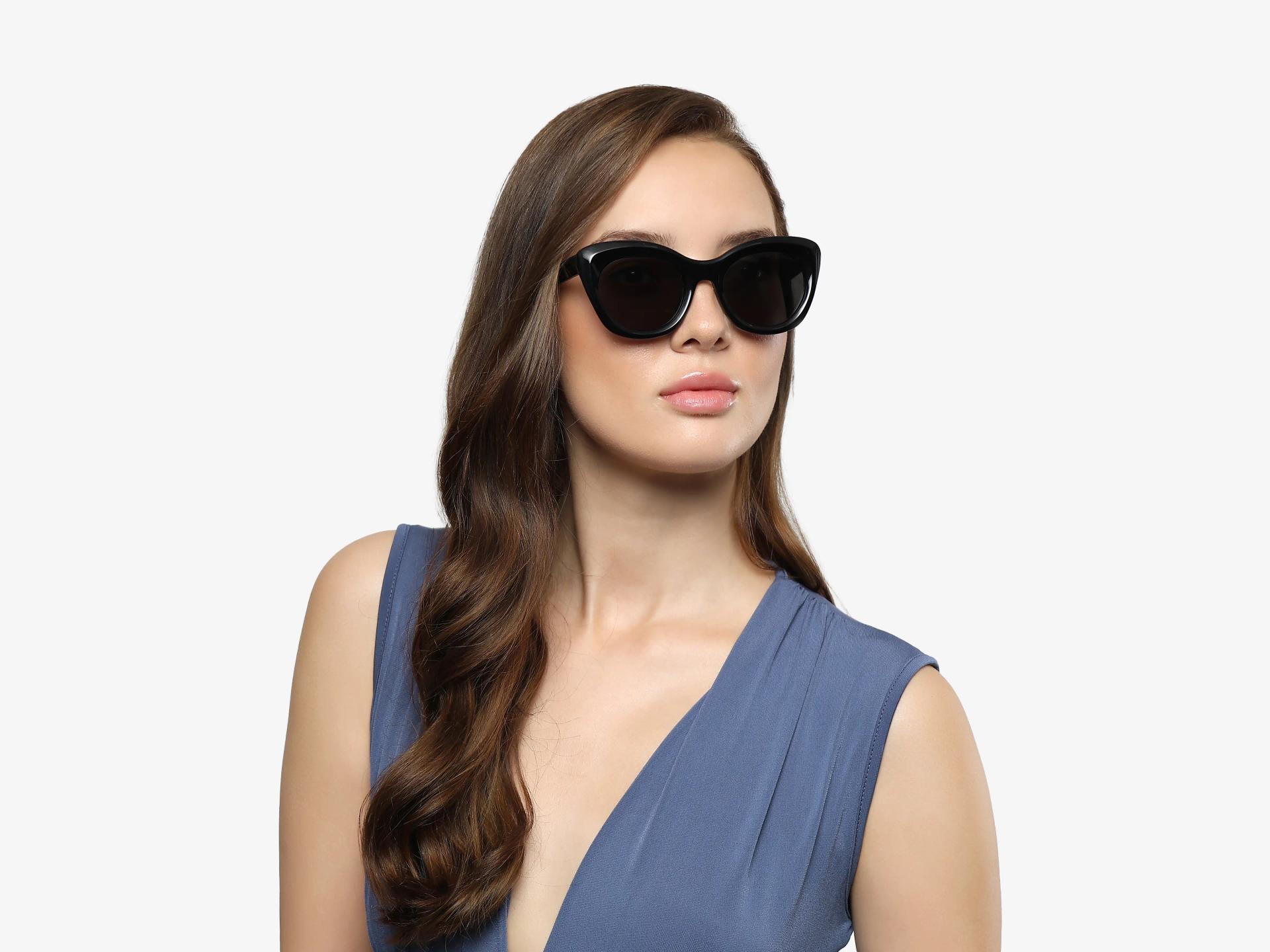 Black Oversized Cat-Eye Frame With Grey Tint Sunglasses