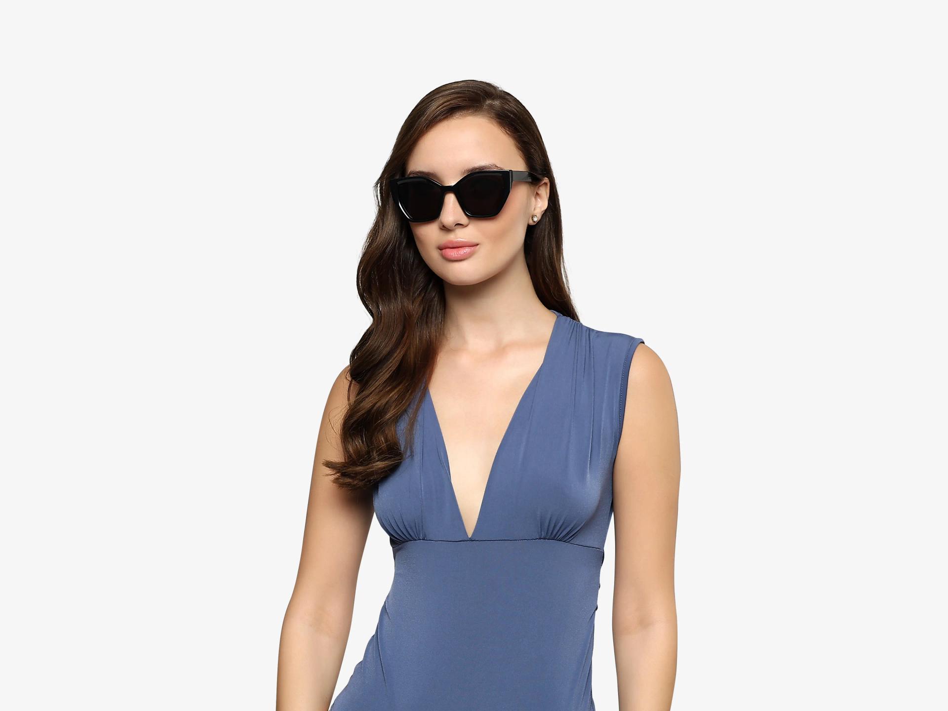Large Black Cat-eye Frame With Grey Tint Sunglasses