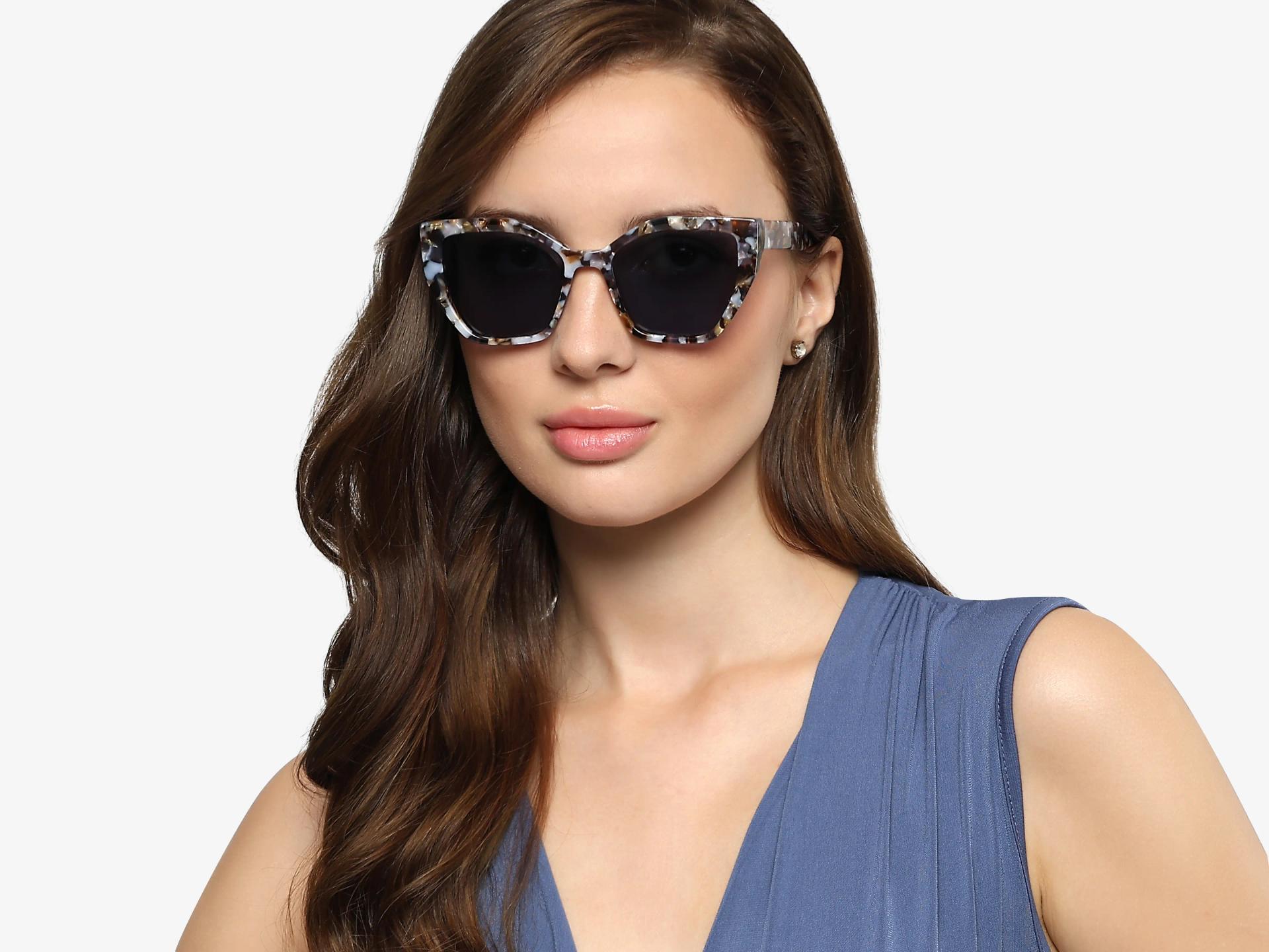 Grey Terrazzo Cat-eye Frame With Blue Tint Sunglasses