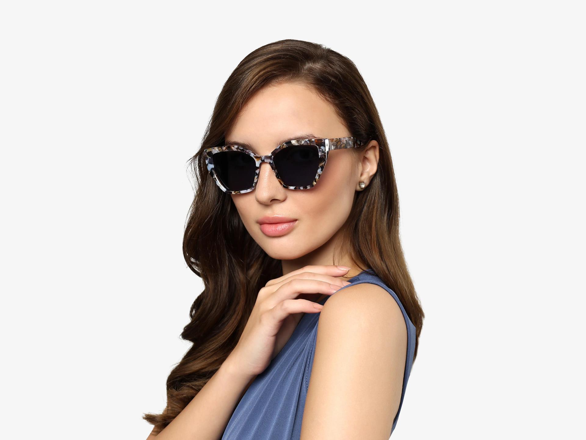 Grey Terrazzo Cat-eye Frame With Blue Tint Sunglasses