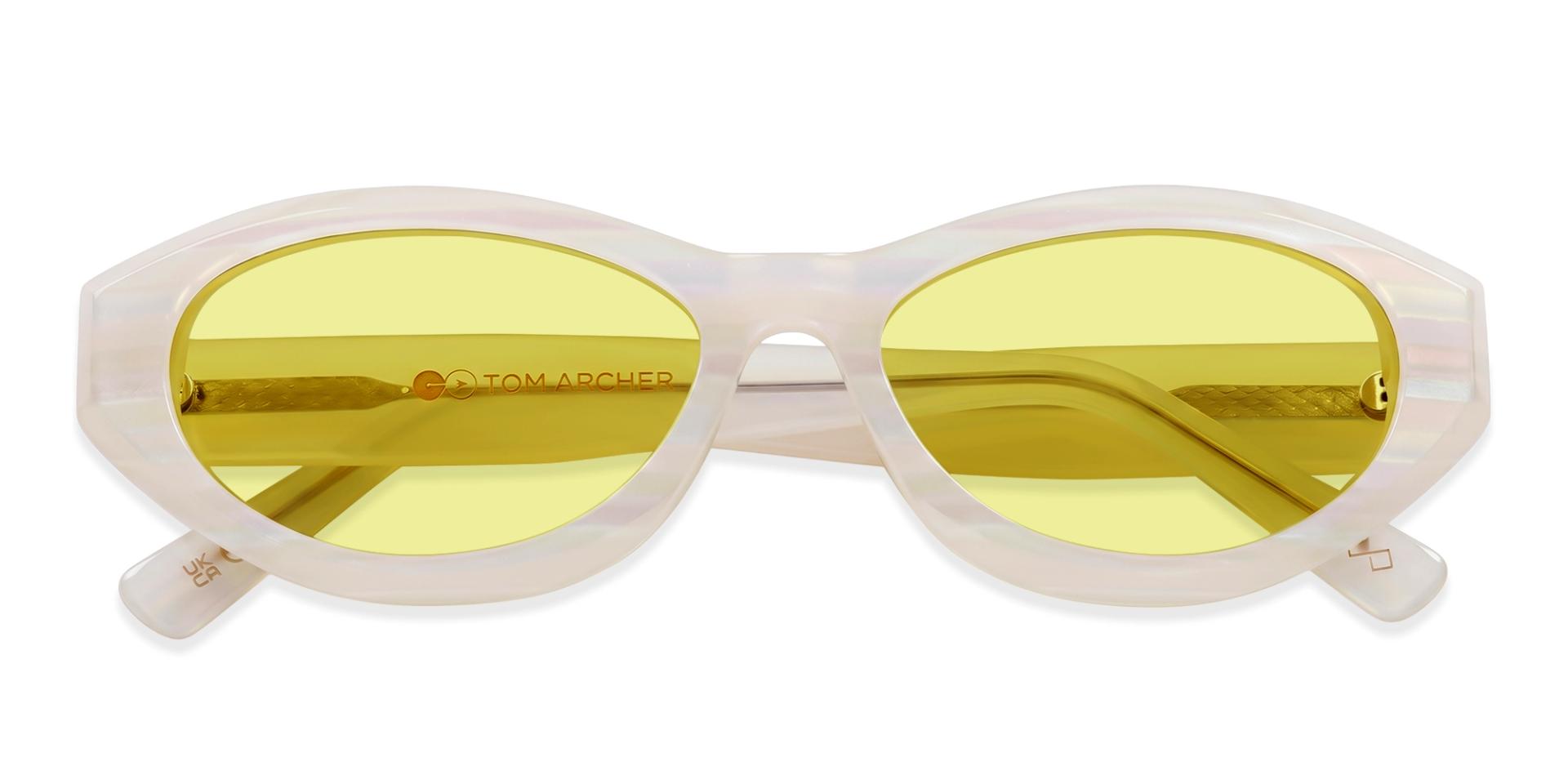 Pearl White Grotto Frame With Yellow Tint Sunglasses