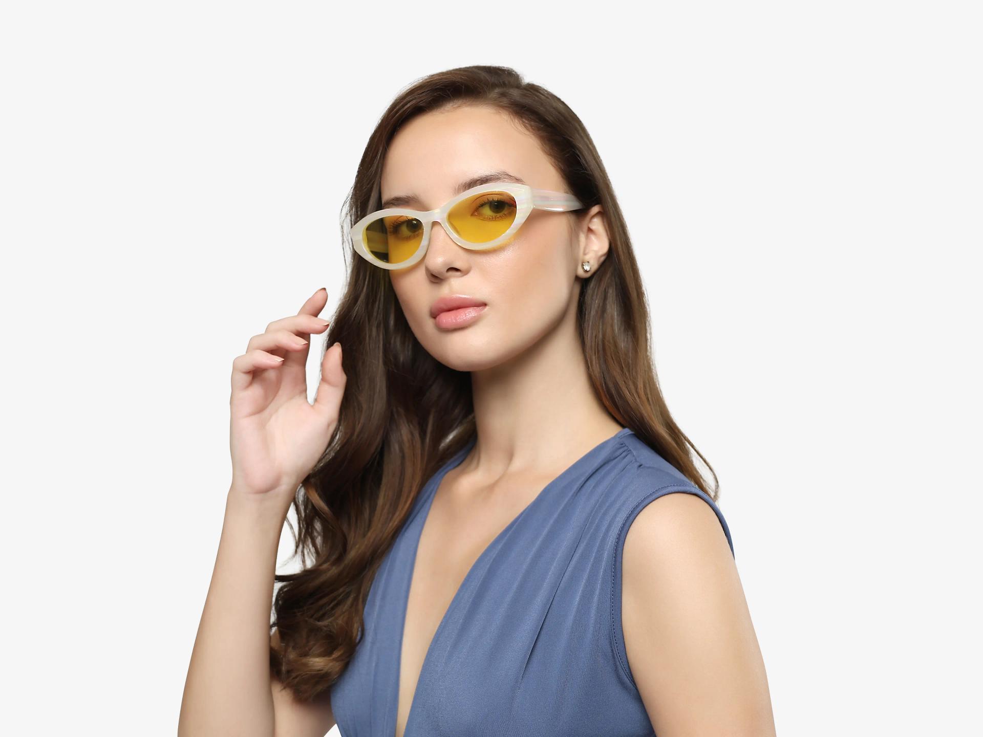 Pearl White Grotto Frame With Yellow Tint Sunglasses