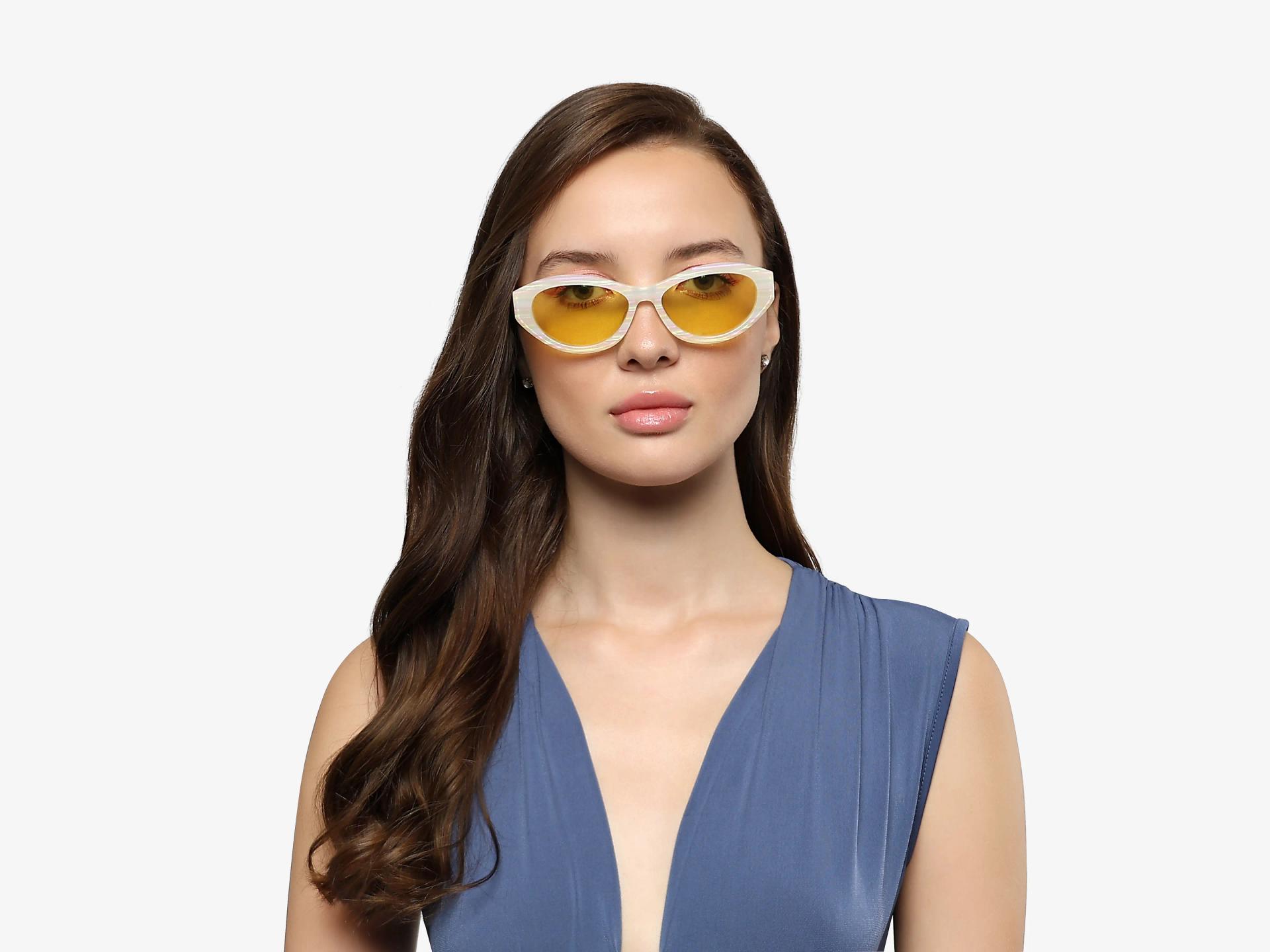 Pearl White Grotto Frame With Yellow Tint Sunglasses