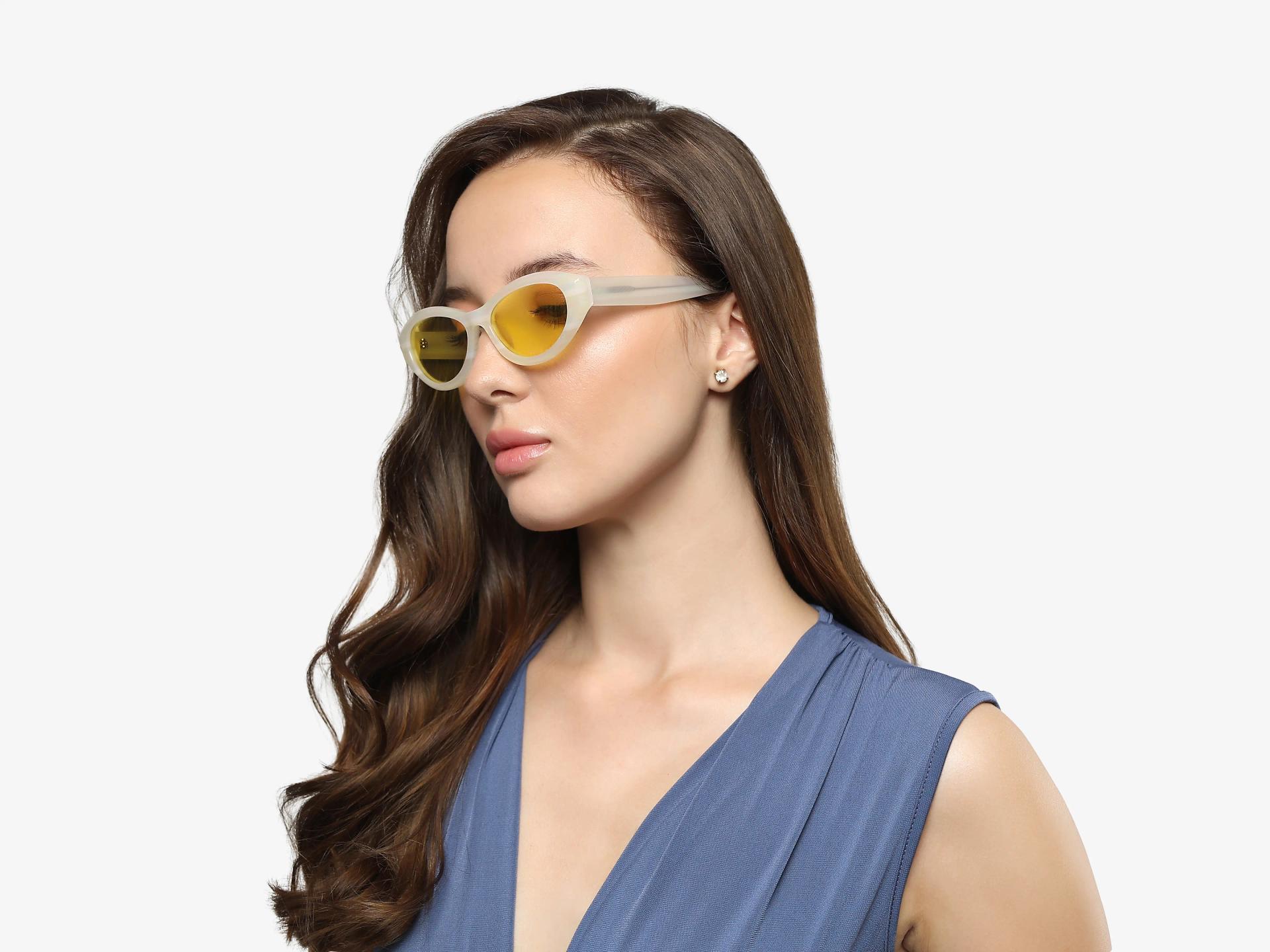 Pearl White Grotto Frame With Yellow Tint Sunglasses