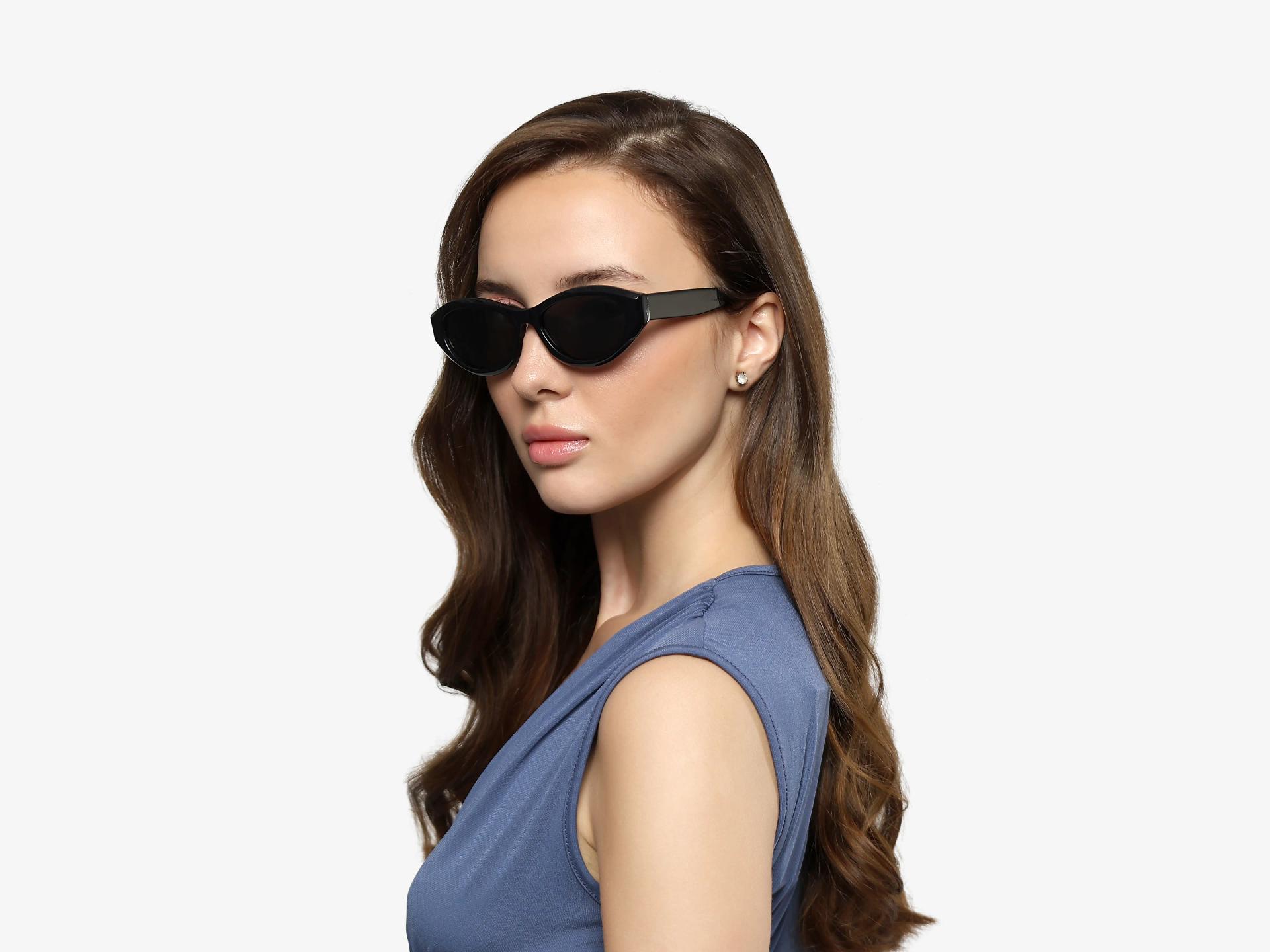 Oval Black Frame With Grey Tint Sunglasses