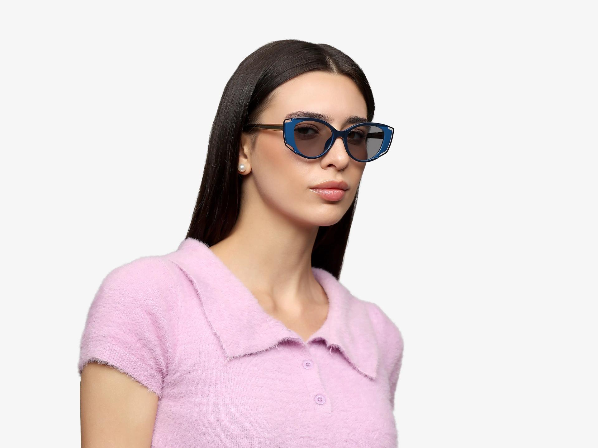 Navy Blue Cat-eye Frame With Blue Tint Women Sunglasses