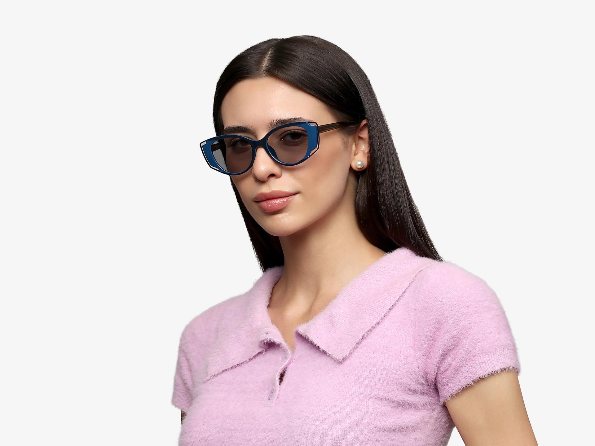 Navy Blue Cat-eye Frame With Blue Tint Women Sunglasses