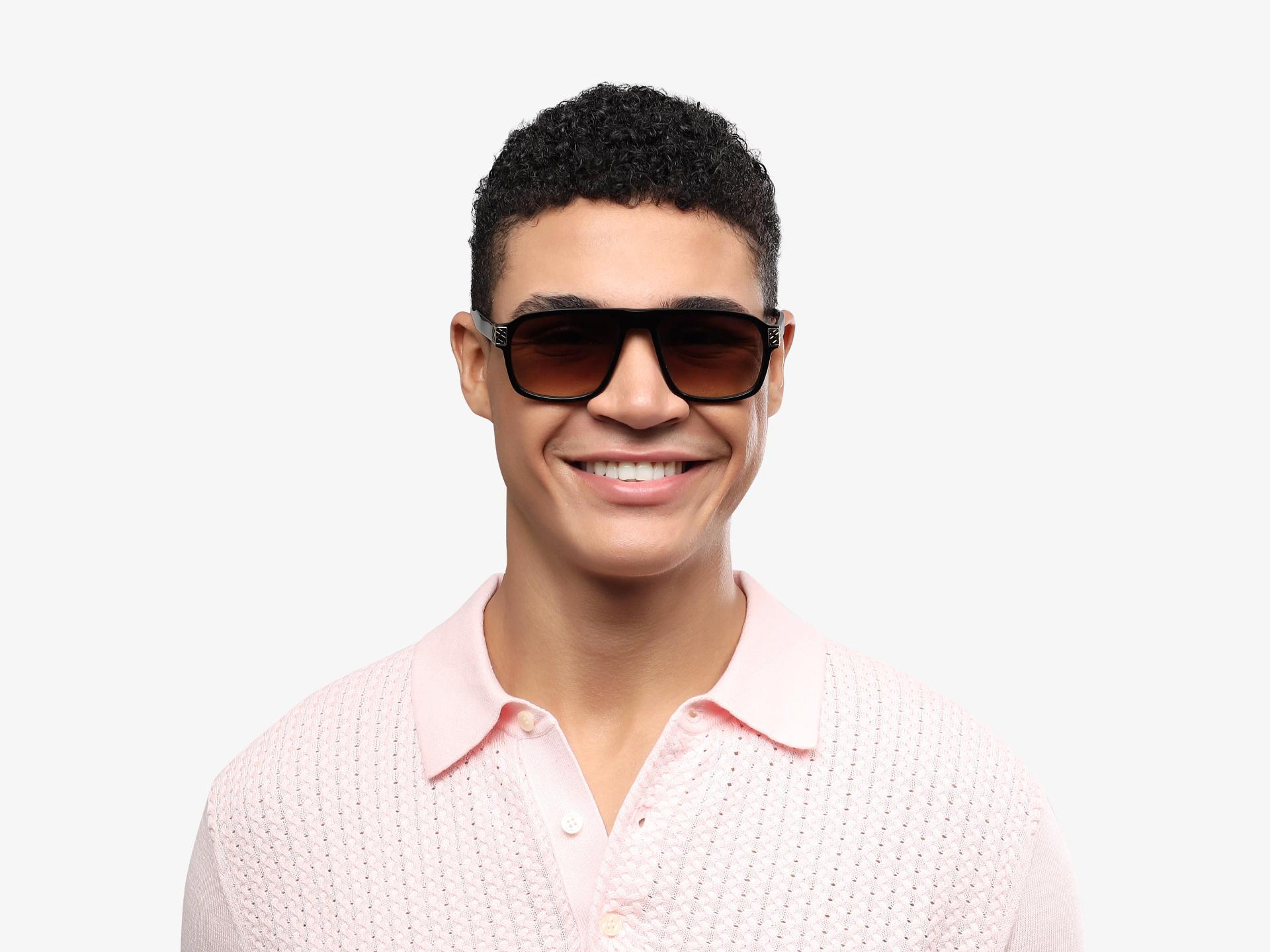Black & Gold Square Pilot Sunglasses With Brown Tint