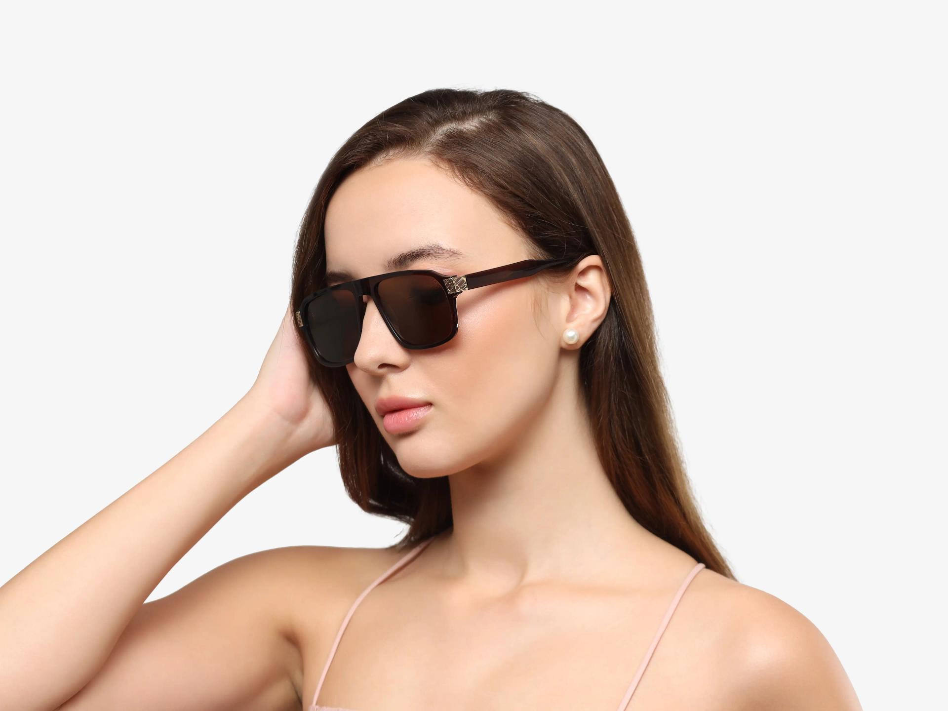 Crystal Brown Flat Top Frame Glasses With Brown Tint Sunglasses