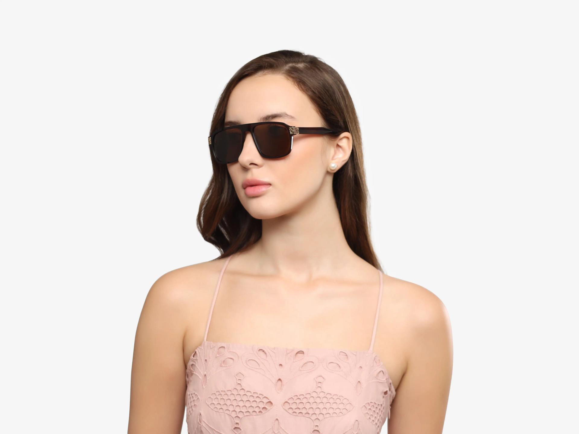 Crystal Brown Flat Top Frame Glasses With Brown Tint Sunglasses