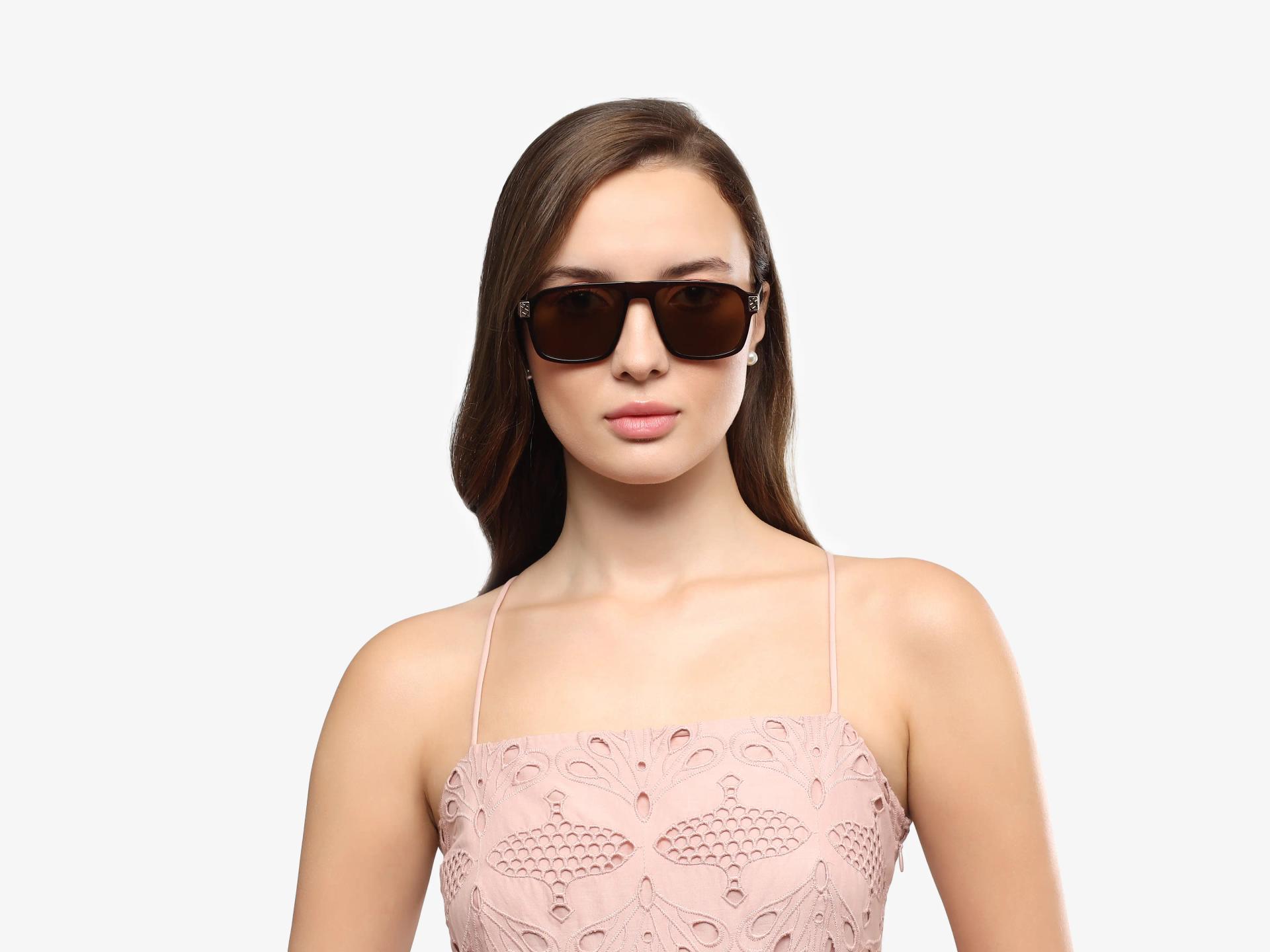 Crystal Brown Flat Top Frame Glasses With Brown Tint Sunglasses