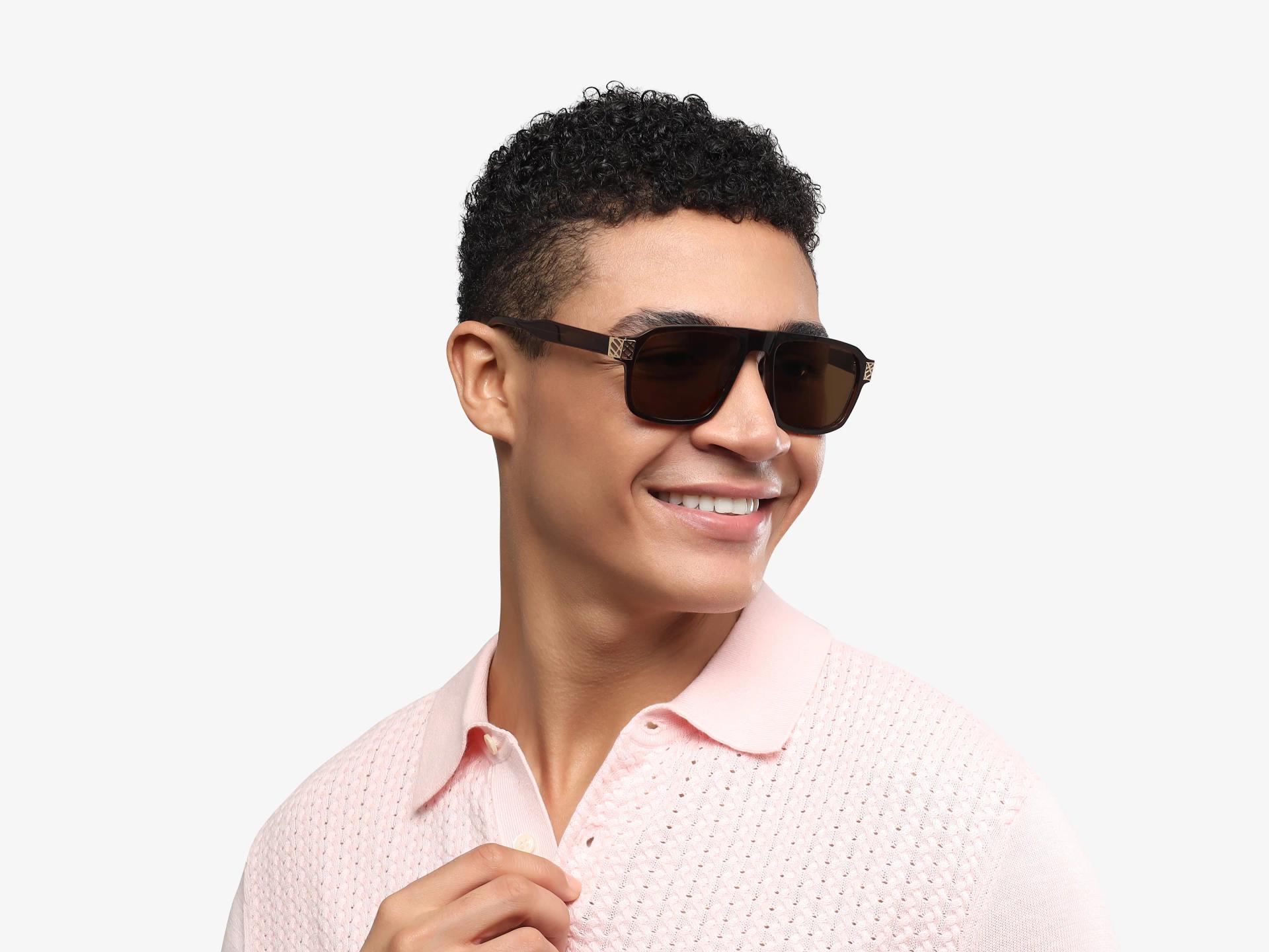 Crystal Brown Flat Top Frame Glasses With Brown Tint Sunglasses