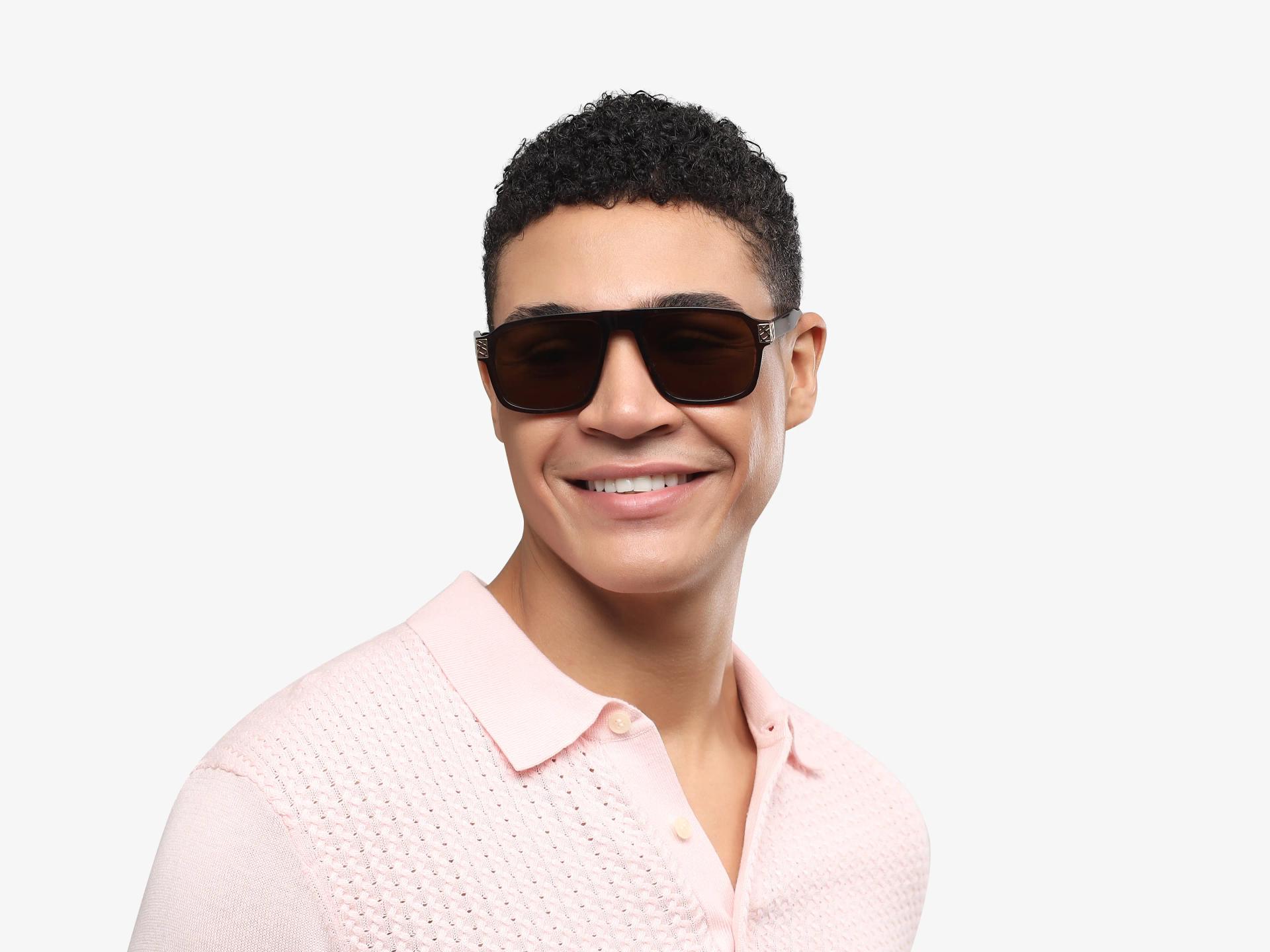 Crystal Brown Flat Top Frame Glasses With Brown Tint Sunglasses