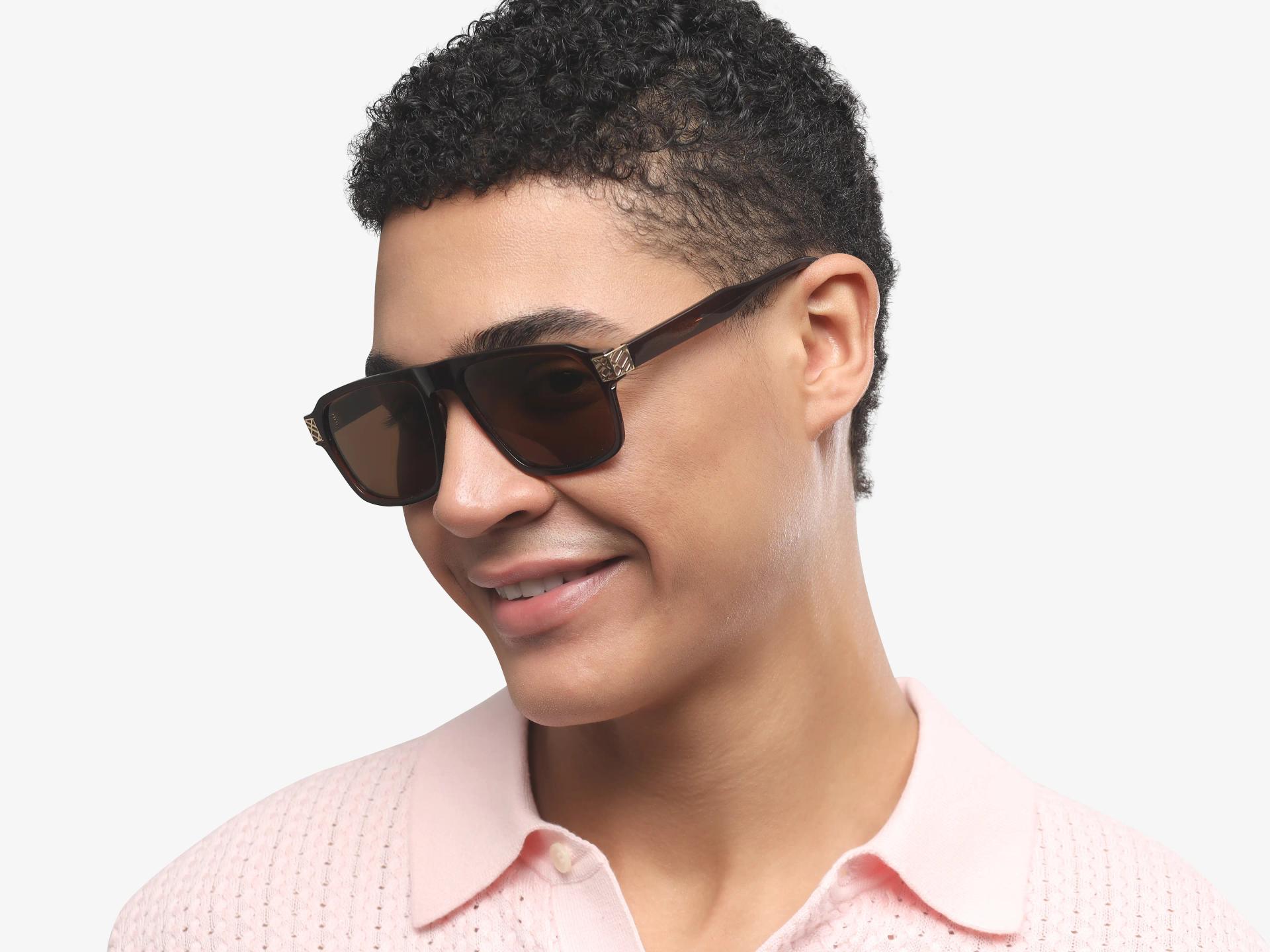 Crystal Brown Flat Top Frame Glasses With Brown Tint Sunglasses