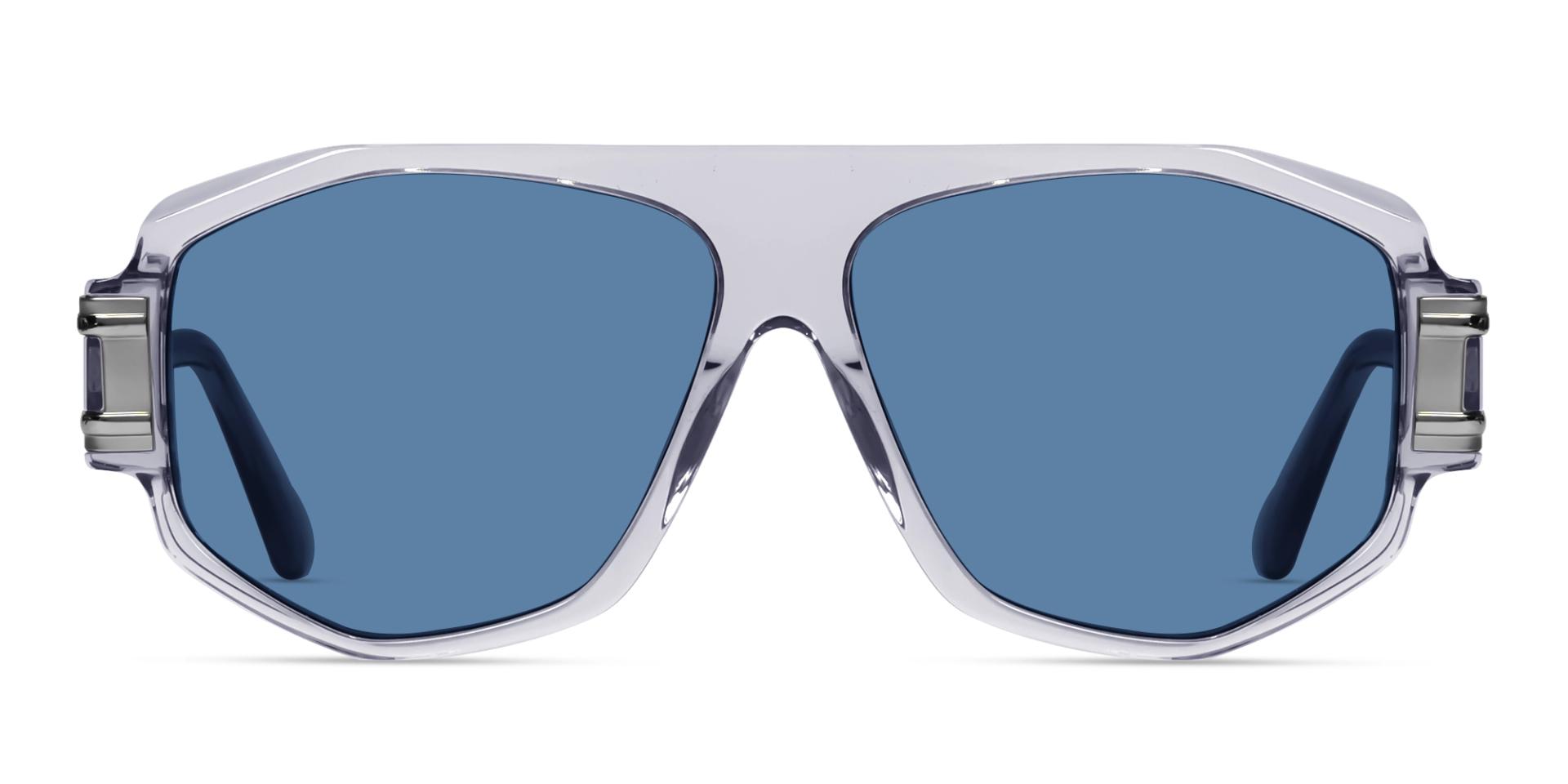 Oversized Crystal Grey Frame With Blue Tint Sungasses