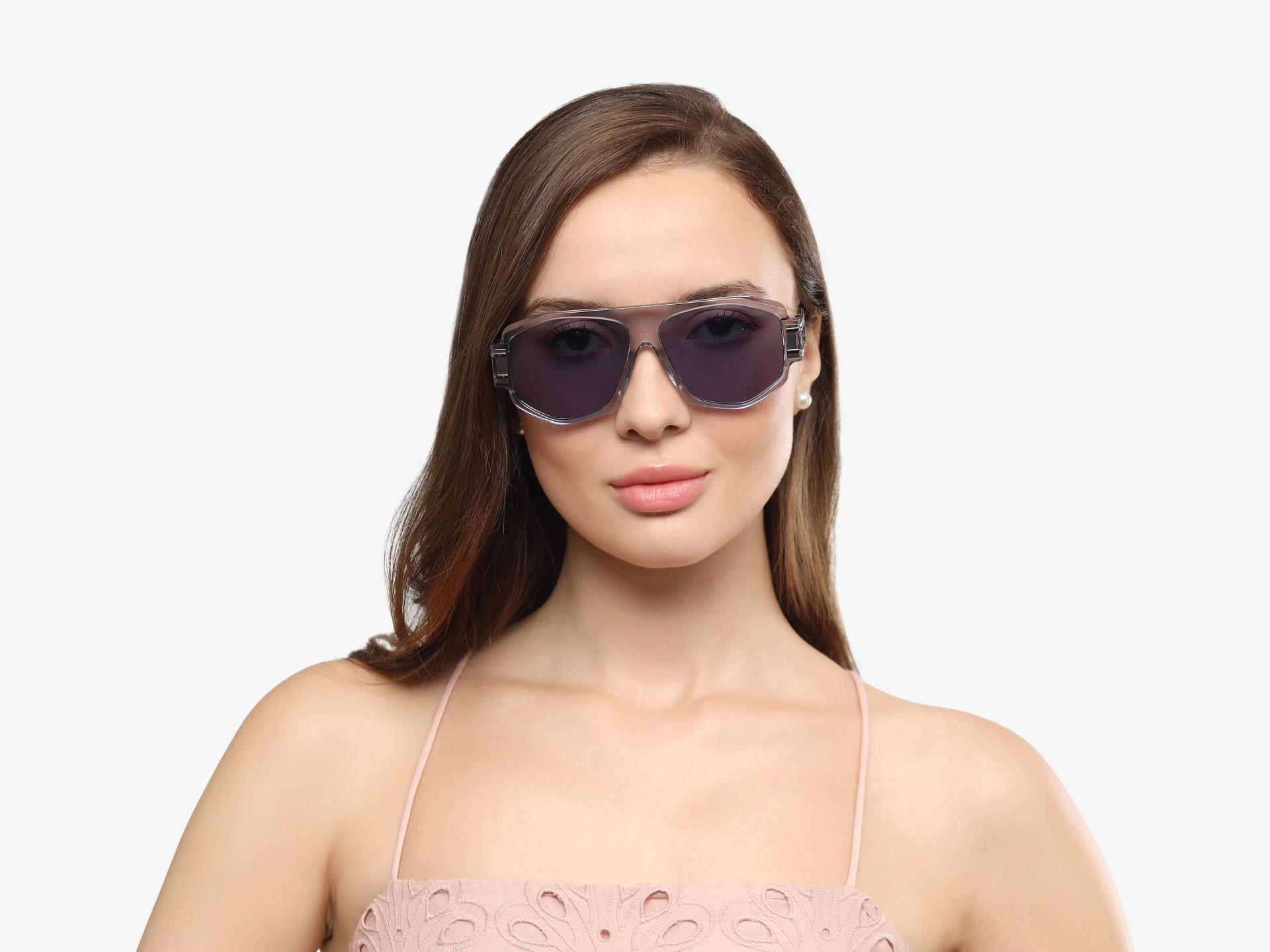 Oversized Crystal Grey Frame With Blue Tint Sungasses