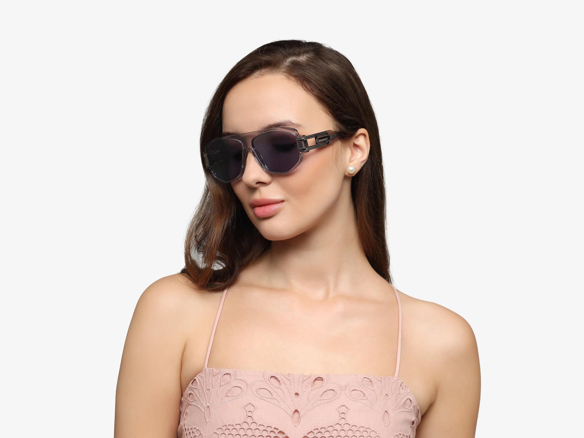 Oversized Crystal Grey Frame With Blue Tint Sungasses