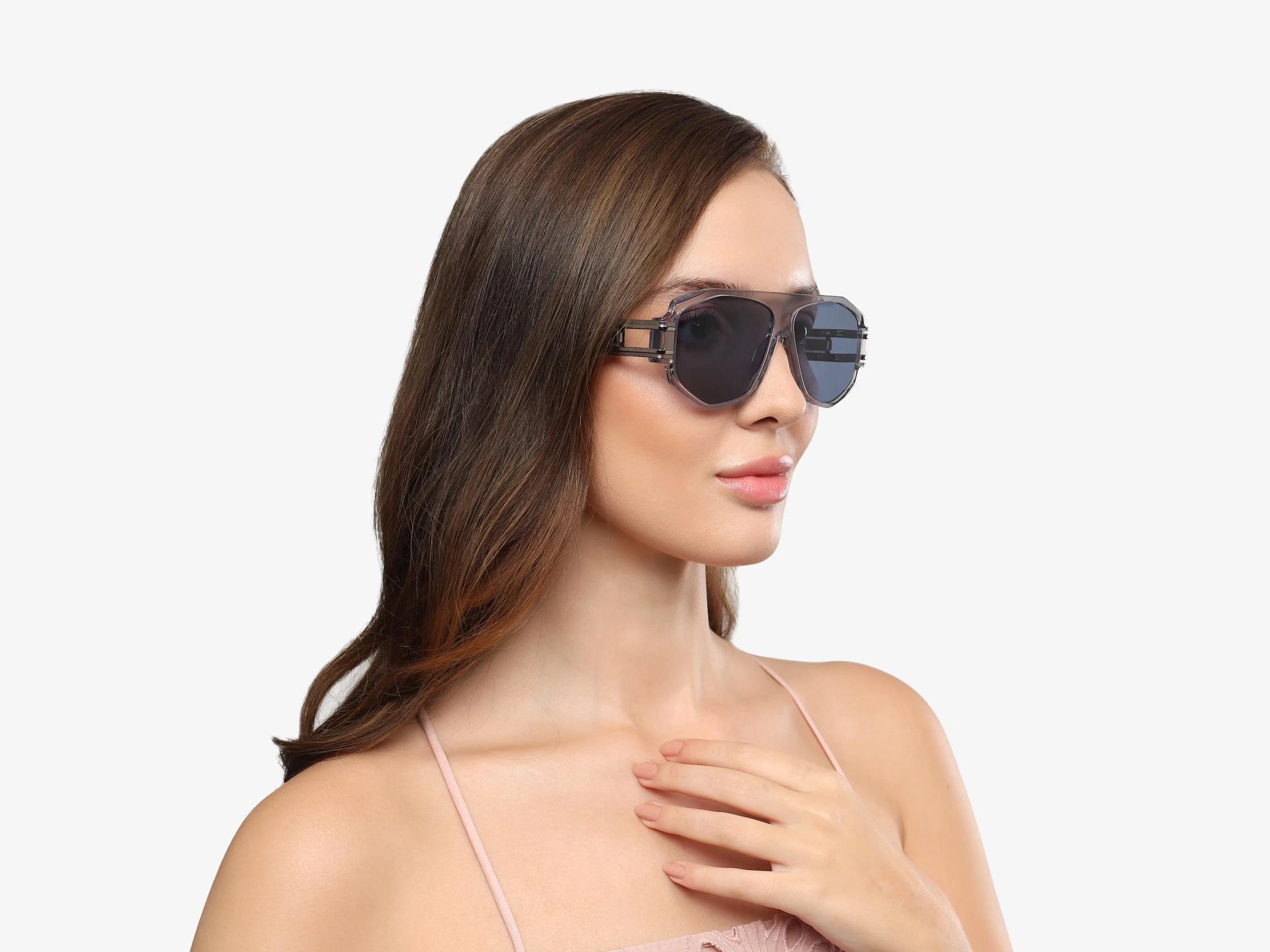 Oversized Crystal Grey Frame With Blue Tint Sungasses