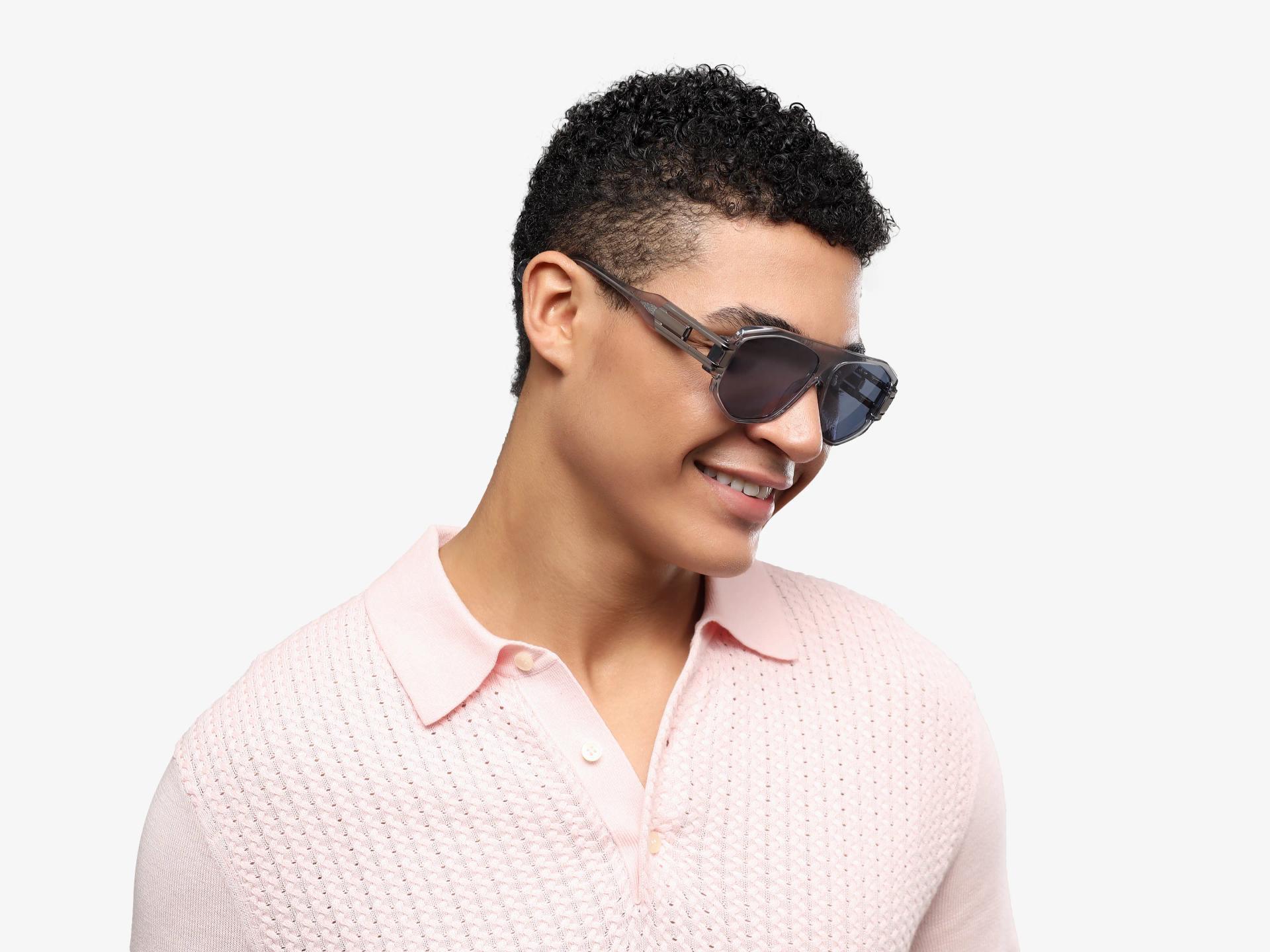 Oversized Crystal Grey Frame With Blue Tint Sungasses