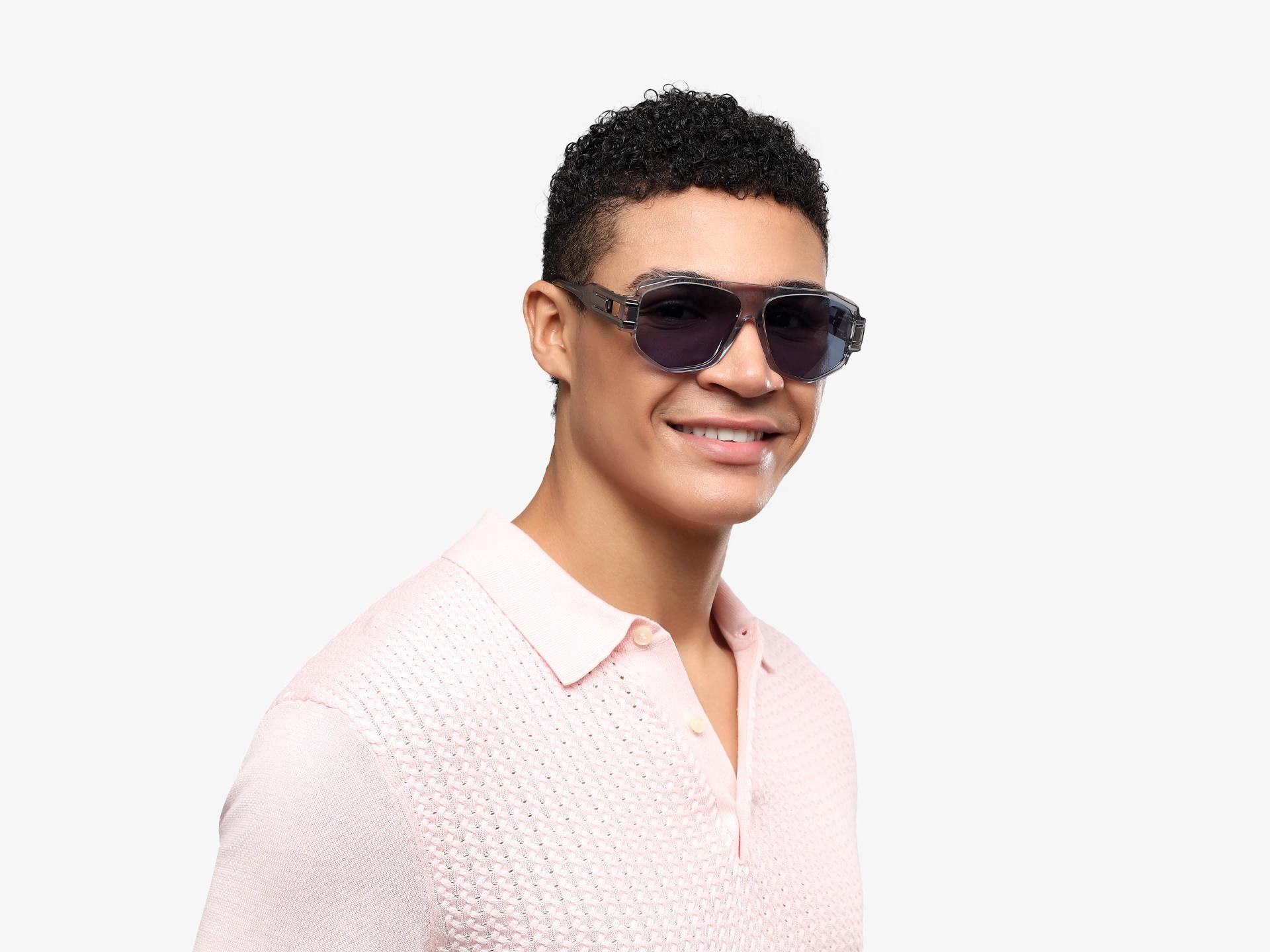 Oversized Crystal Grey Frame With Blue Tint Sungasses