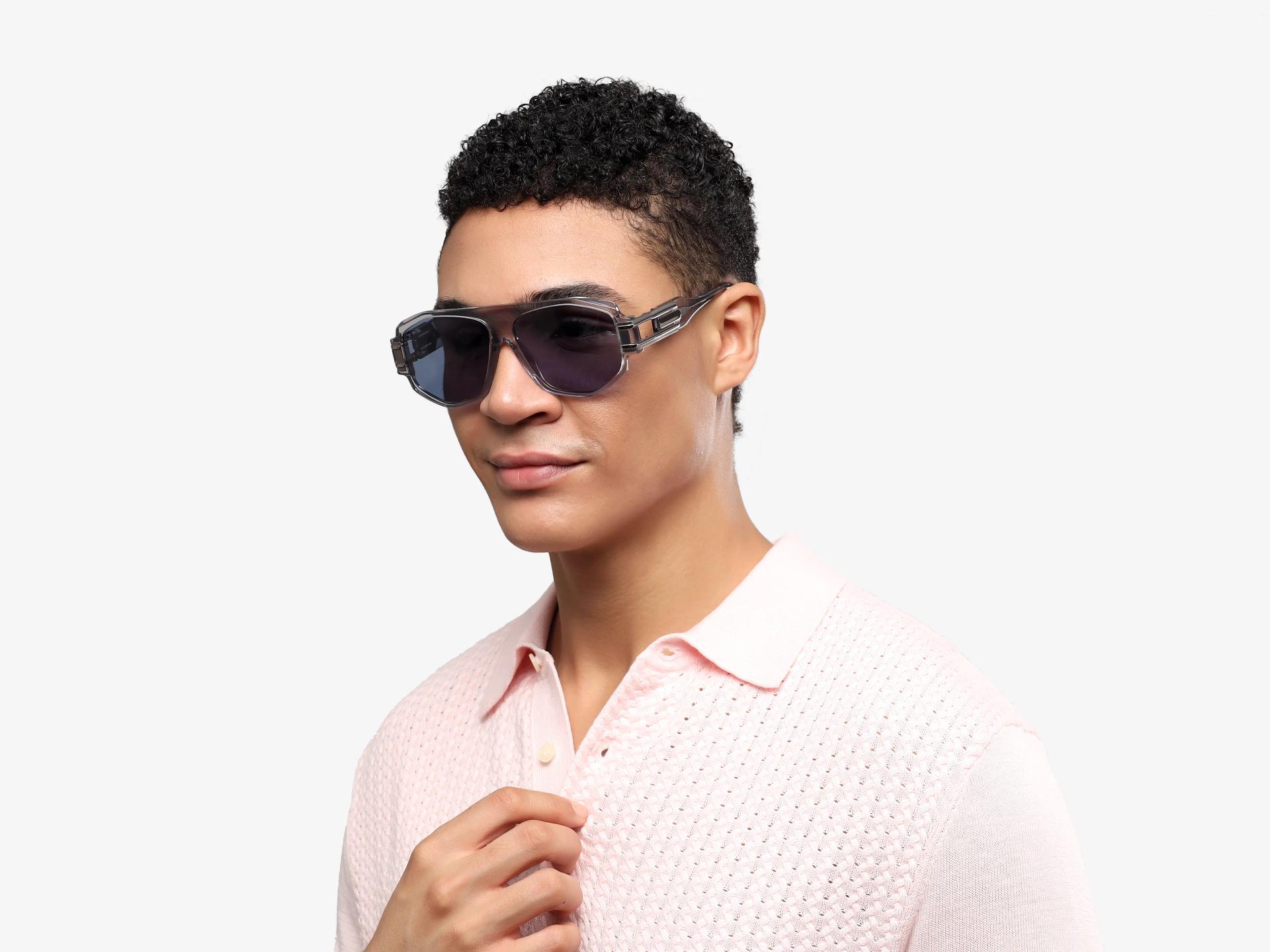 Oversized Crystal Grey Frame With Blue Tint Sungasses