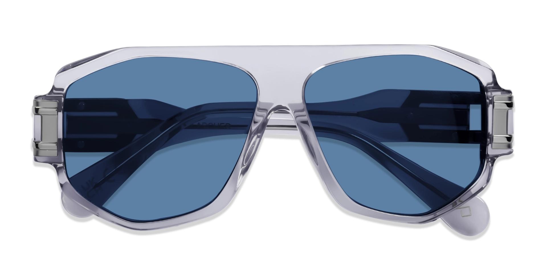 Oversized Crystal Grey Frame With Blue Tint Sungasses