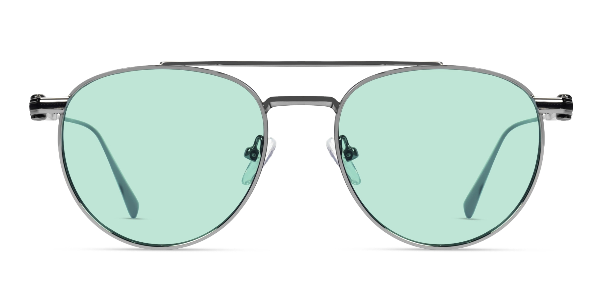 Silver Double Bridge Frame With Green Tint Sunglasses Silver Double Bridge Frame With Green Tint Sunglasses