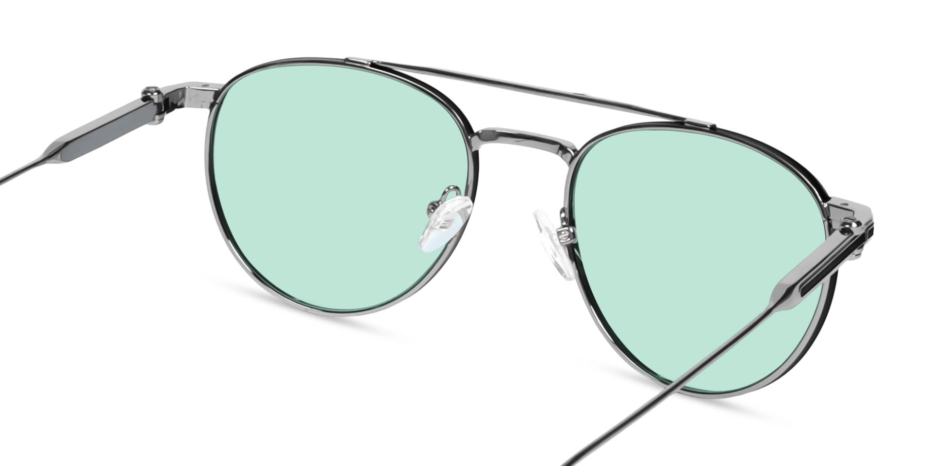 Silver Double Bridge Frame With Green Tint Sunglasses