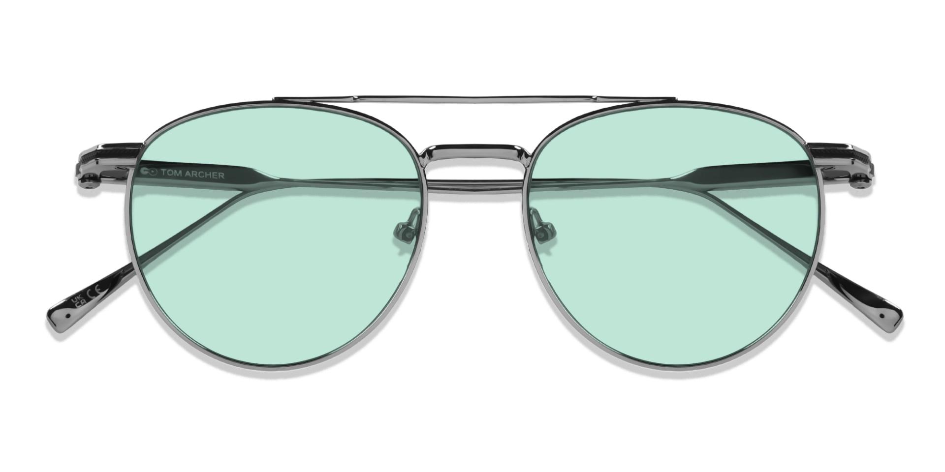 Silver Double Bridge Frame With Green Tint Sunglasses