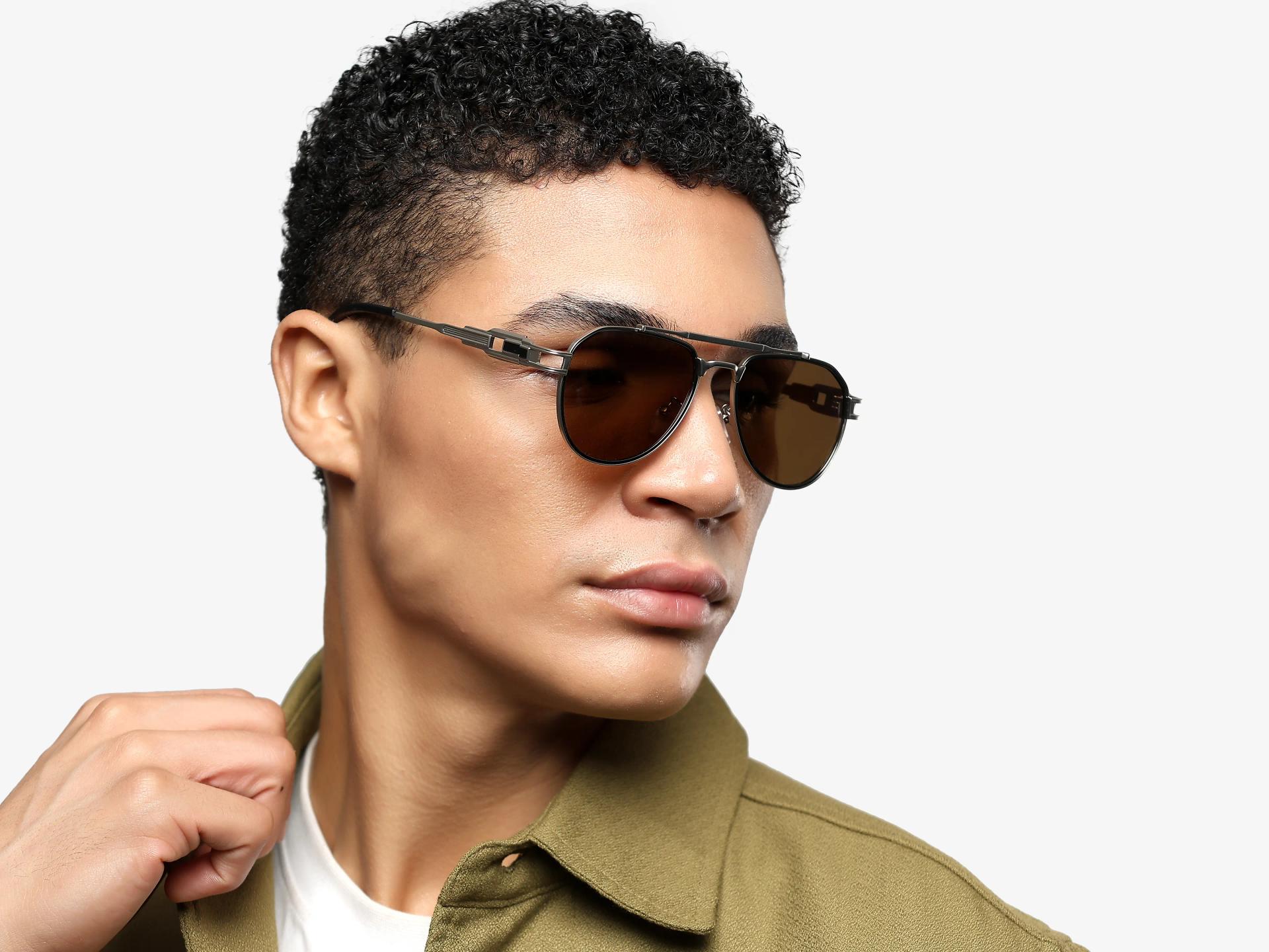 Thick Silver & Brown Frame With Brown Tint Sunglasses-1