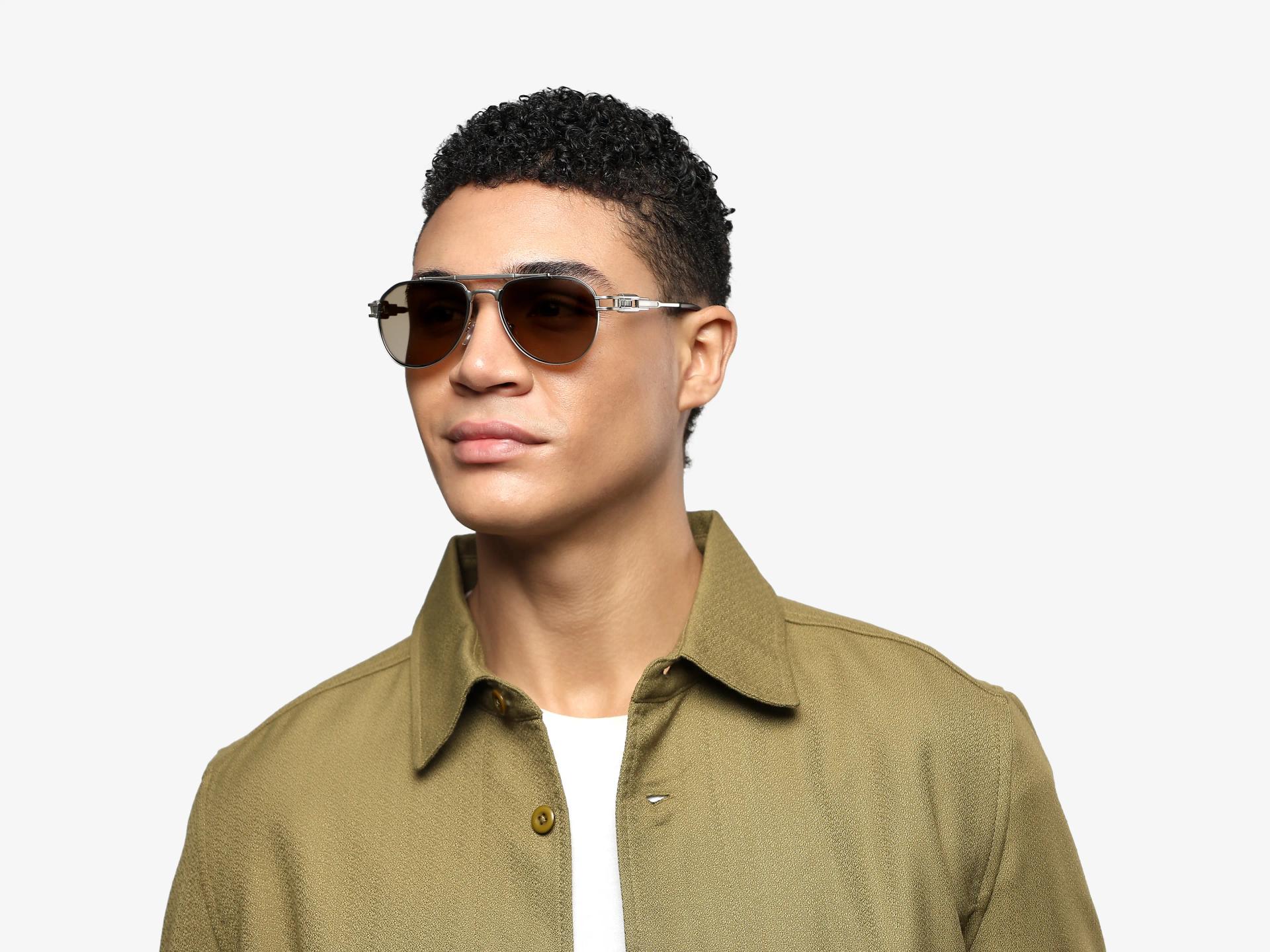 Thick Silver & Brown Frame With Brown Tint Sunglasses-1