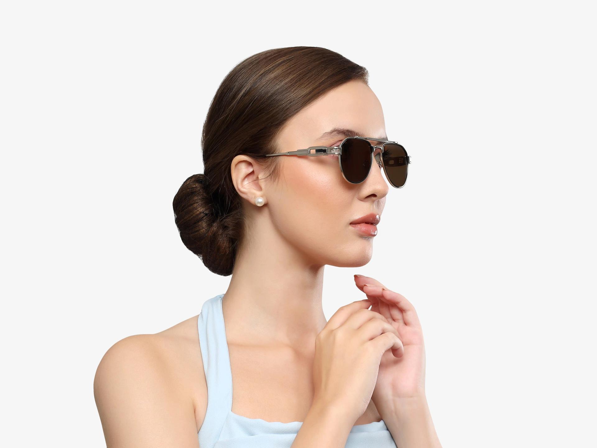 Thick Silver & Brown Frame With Brown Tint Sunglasses-1