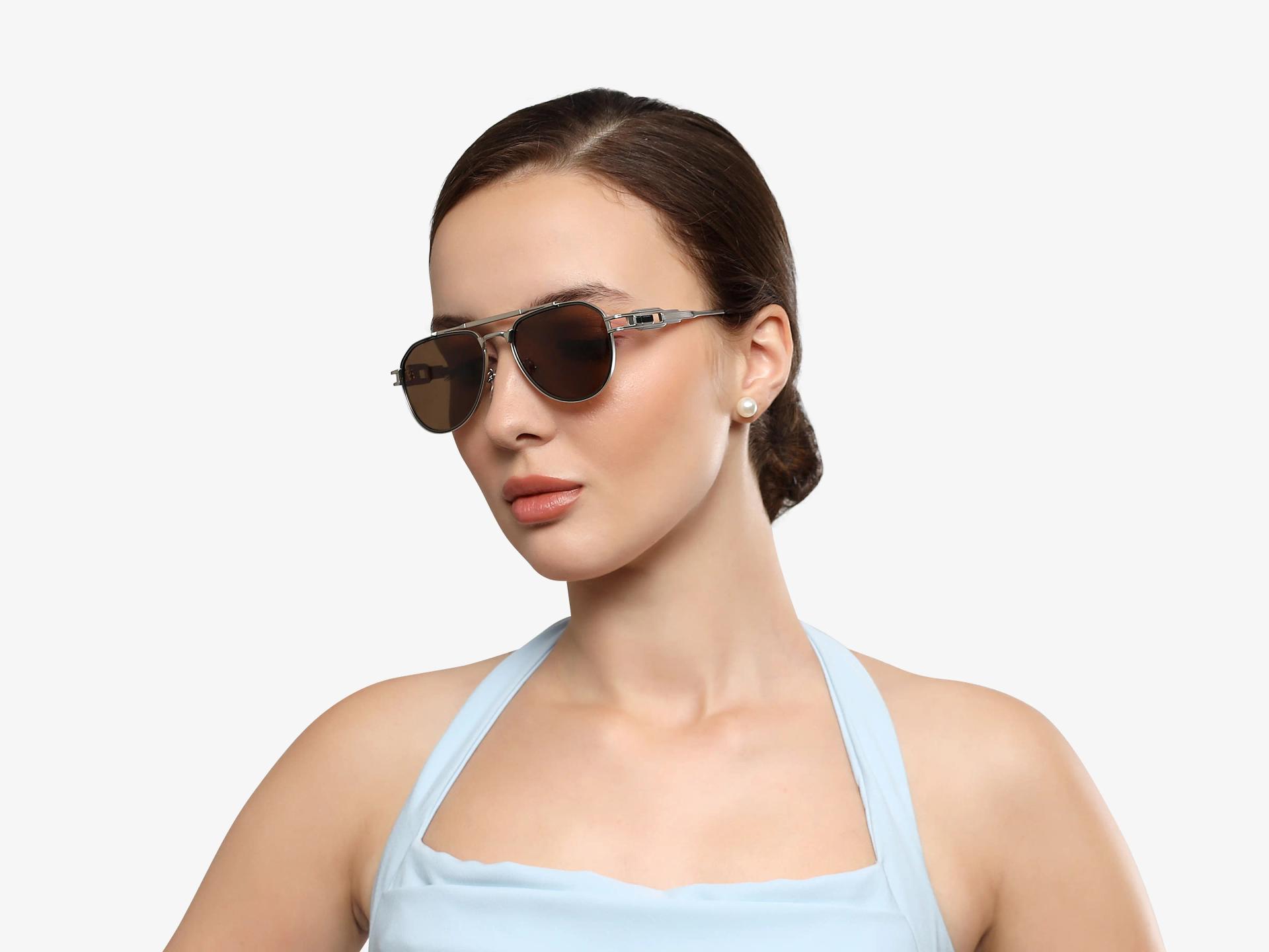 Thick Silver & Brown Frame With Brown Tint Sunglasses-1