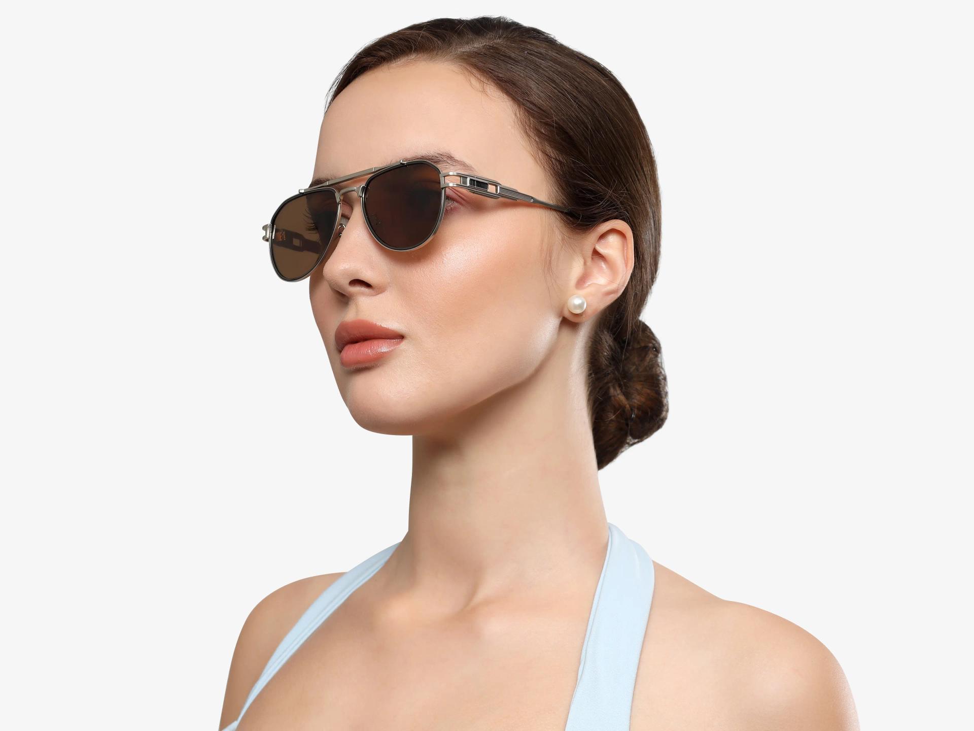 Thick Silver & Brown Frame With Brown Tint Sunglasses-1