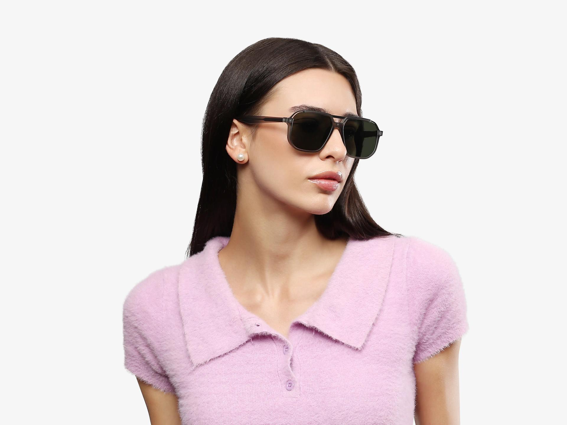 Translucent Grey Pilot Frame With Green Tint Sunglasses-1