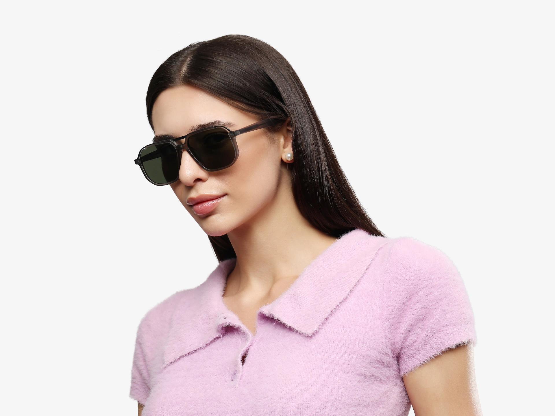 Translucent Grey Pilot Frame With Green Tint Sunglasses-1