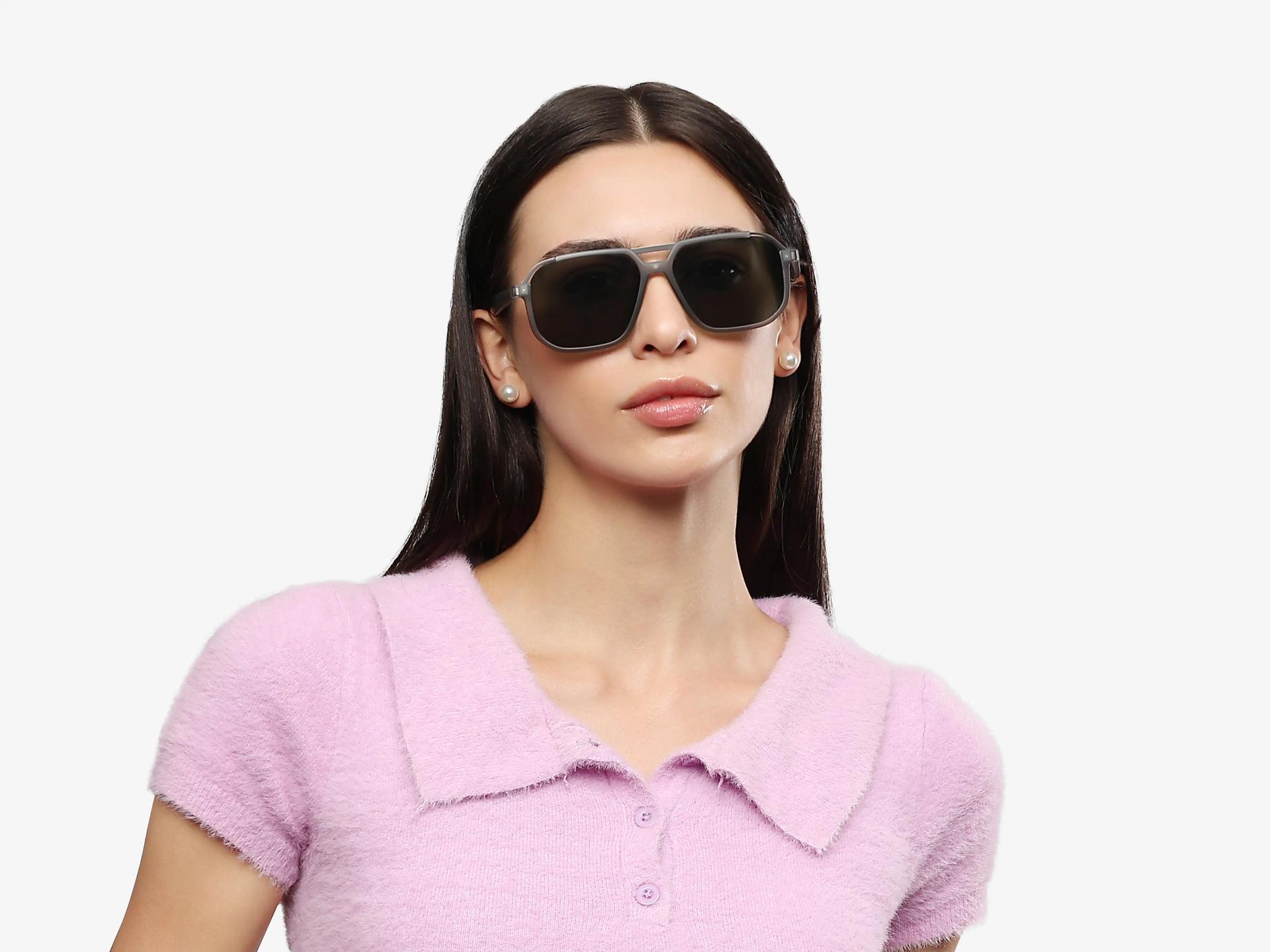 Translucent Grey Pilot Frame With Green Tint Sunglasses-1