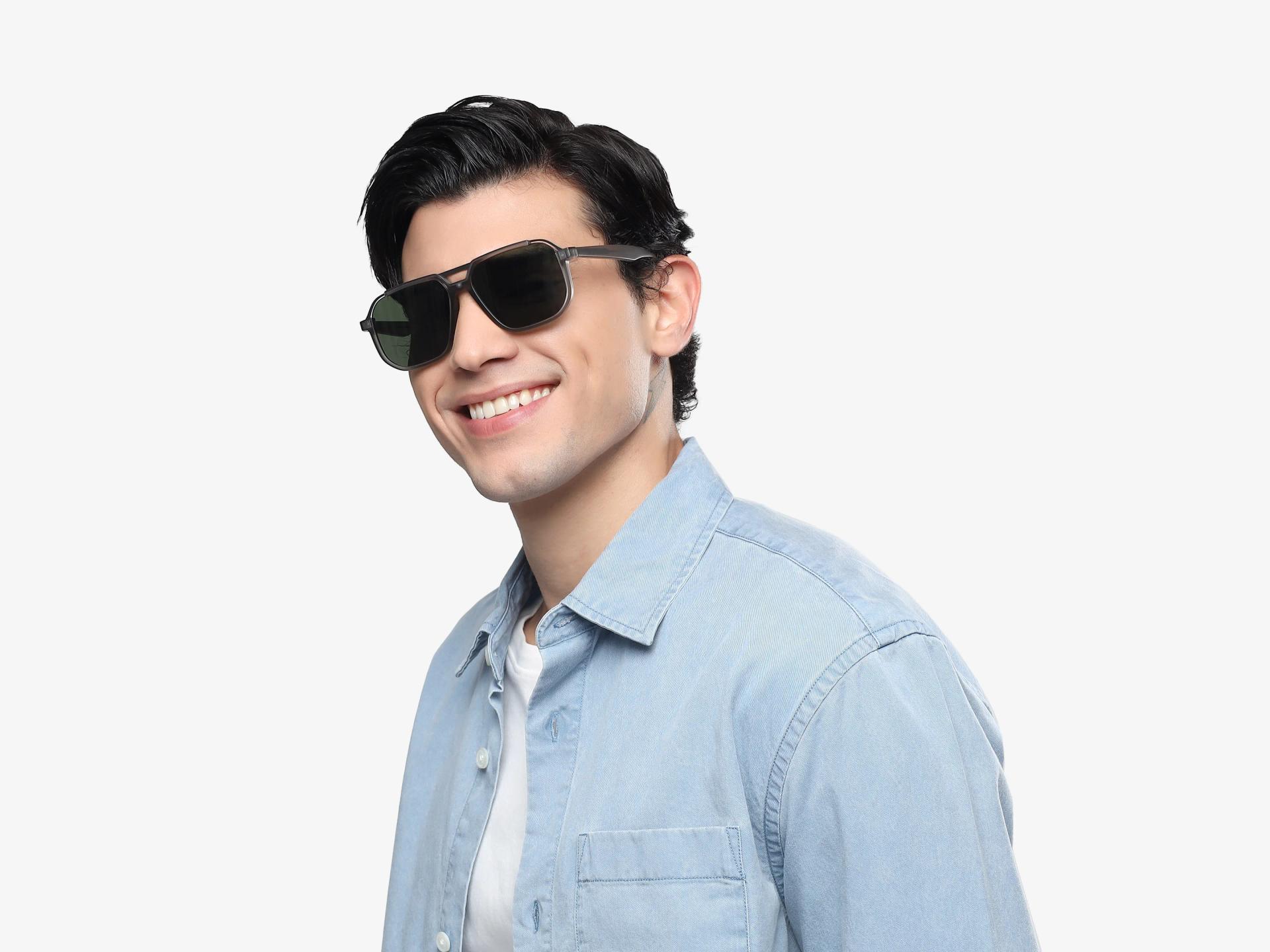 Translucent Grey Pilot Frame With Green Tint Sunglasses-1