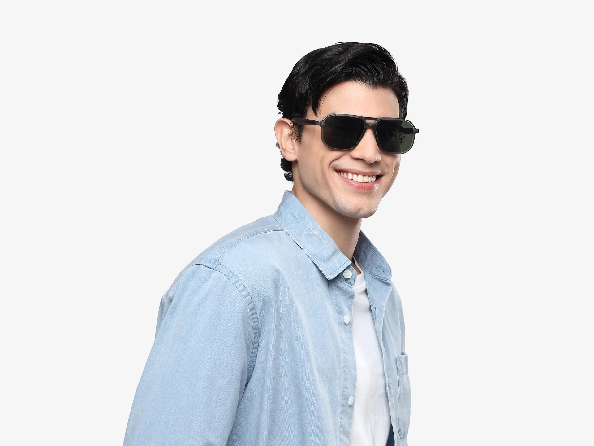 Translucent Grey Pilot Frame With Green Tint Sunglasses-1