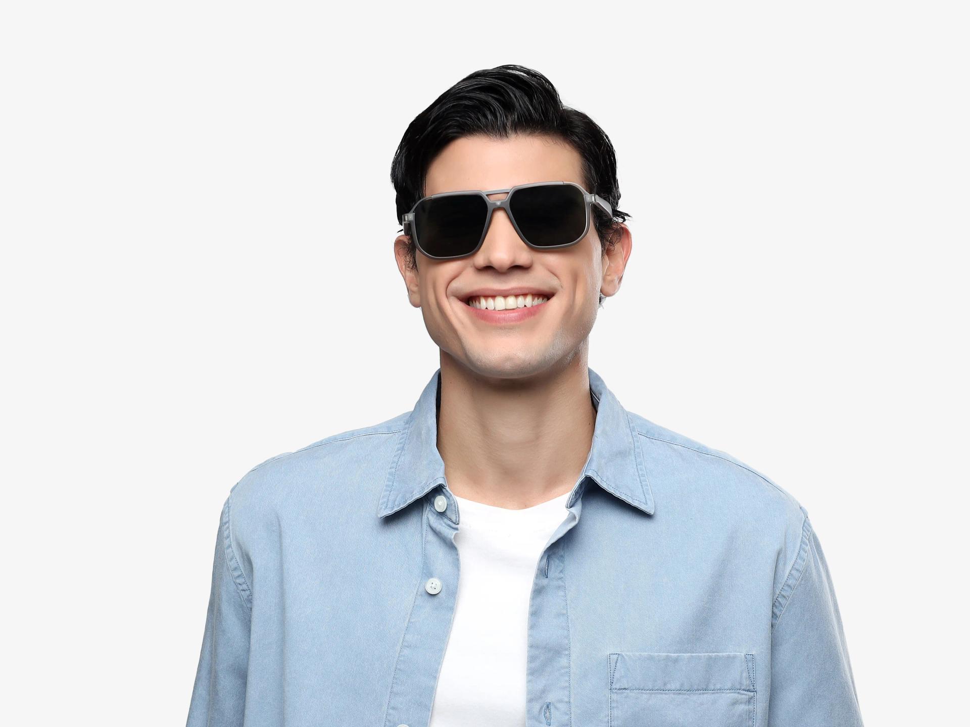 Translucent Grey Pilot Frame With Green Tint Sunglasses-1