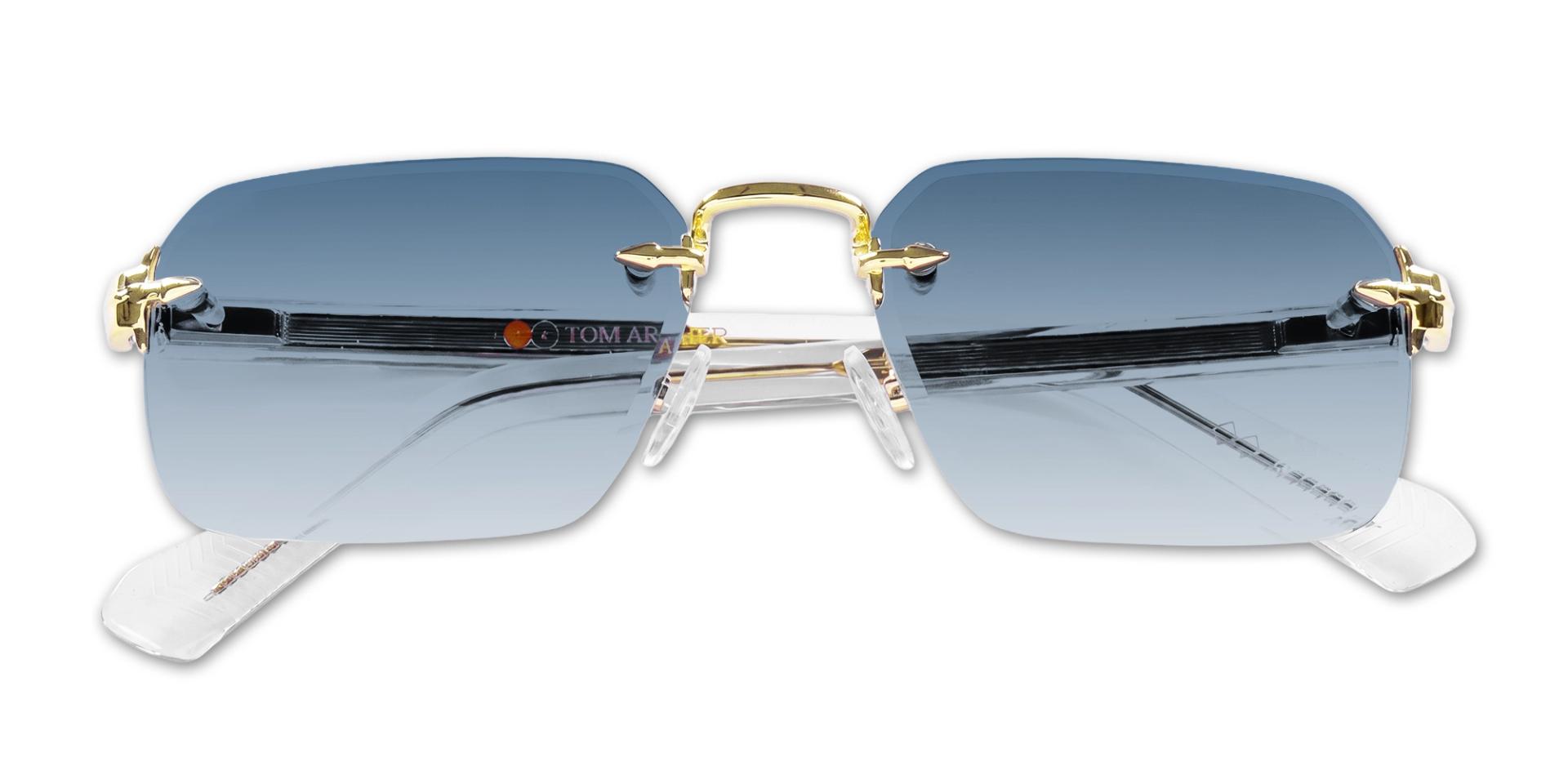 Gold & Clear Vintage Frame With Blue Tint Sunglasses