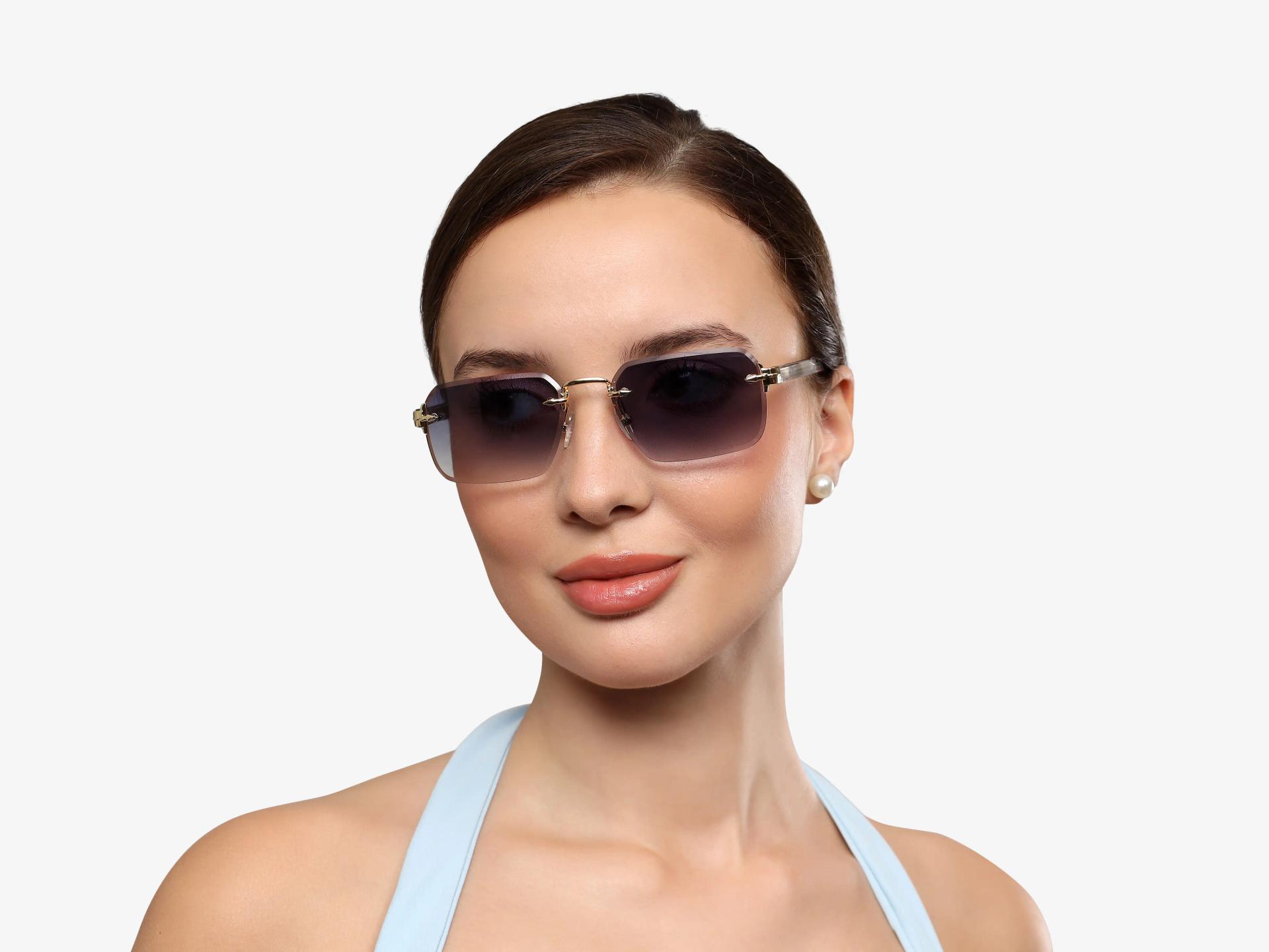 Gold & Clear Vintage Frame With Blue Tint Sunglasses