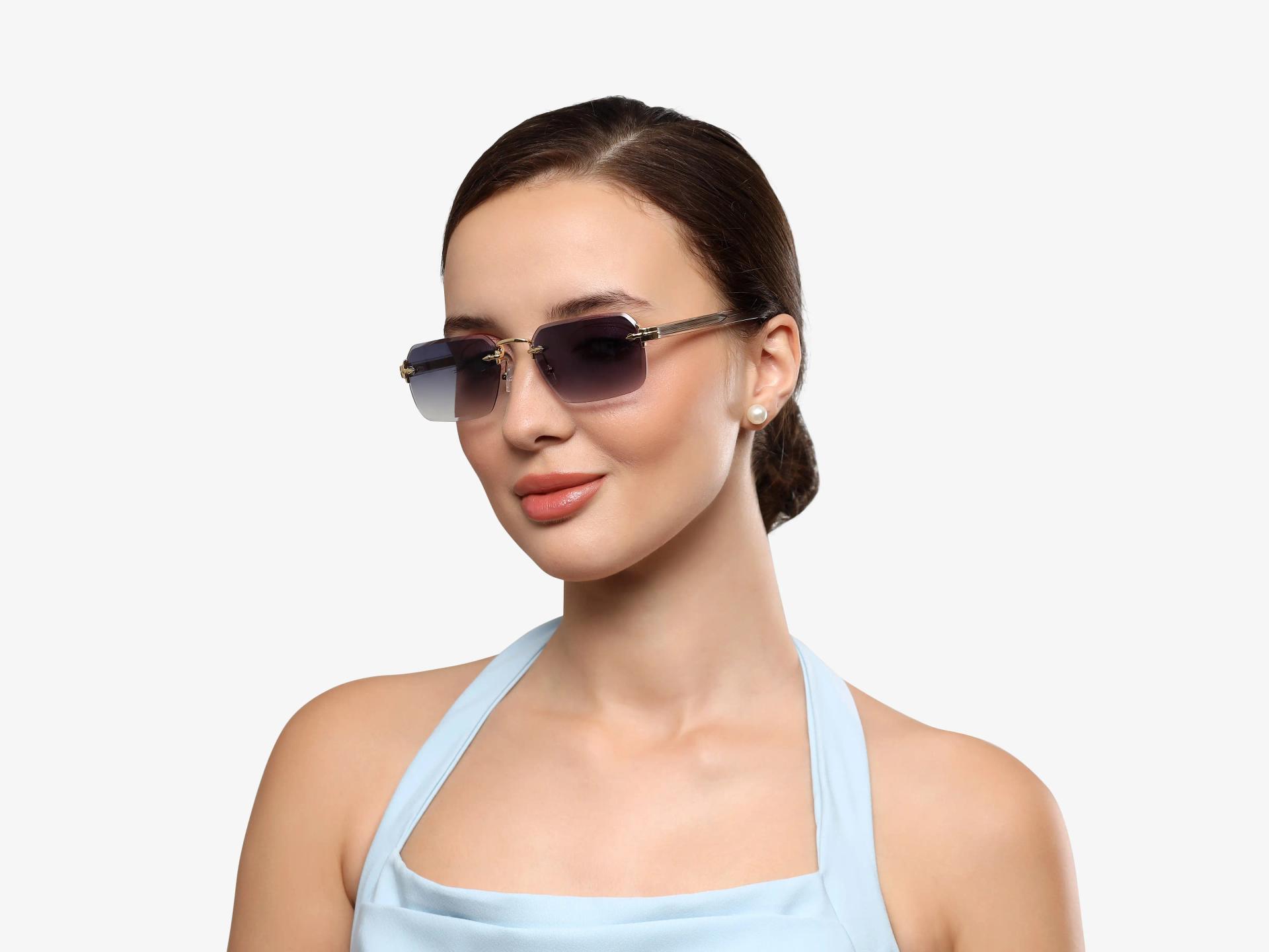 Gold & Clear Vintage Frame With Blue Tint Sunglasses